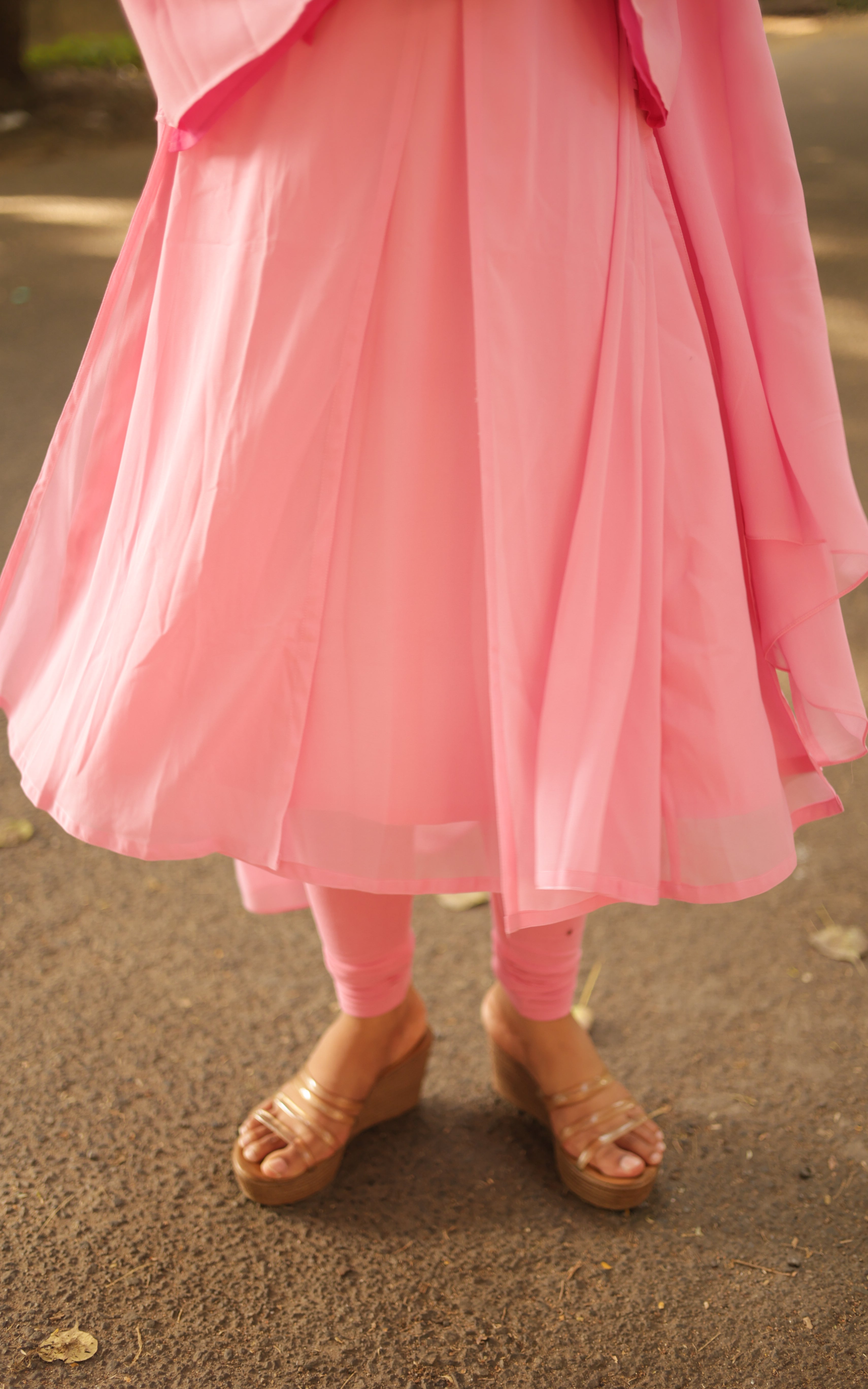 Instore - Pink Georgette Kurti with Side Slit & Layered Dupatta - Movie Recreation