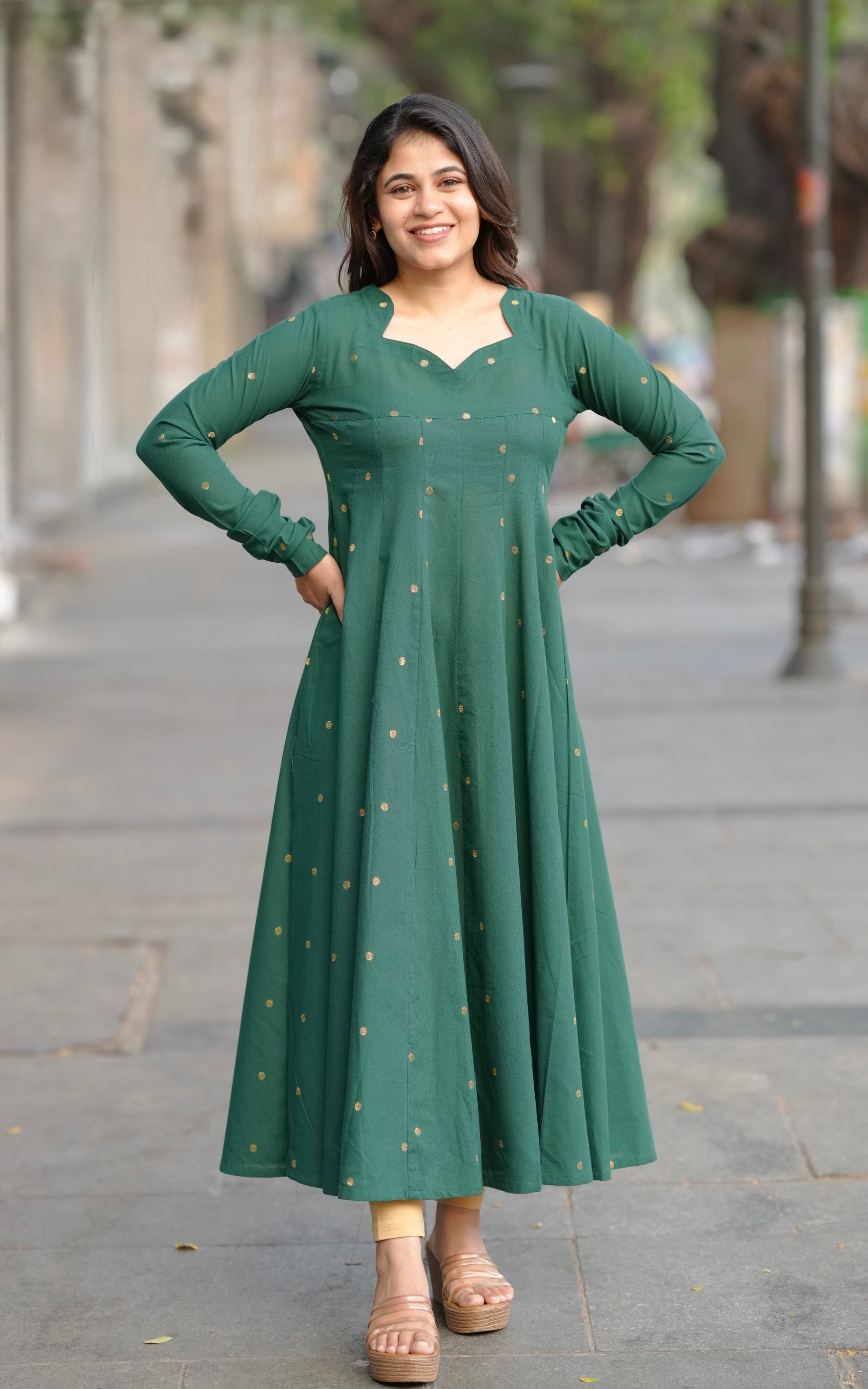 Green South Cotton Anarkali for Women