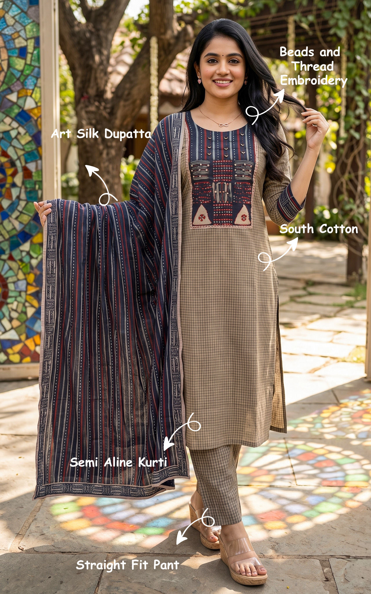 Rangola Grey (Kurti+Pant+Dupatta)