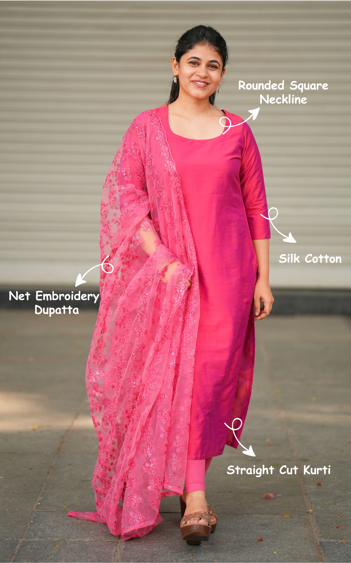Kannukkul Nilavu Pink (Kurti+Dupatta)