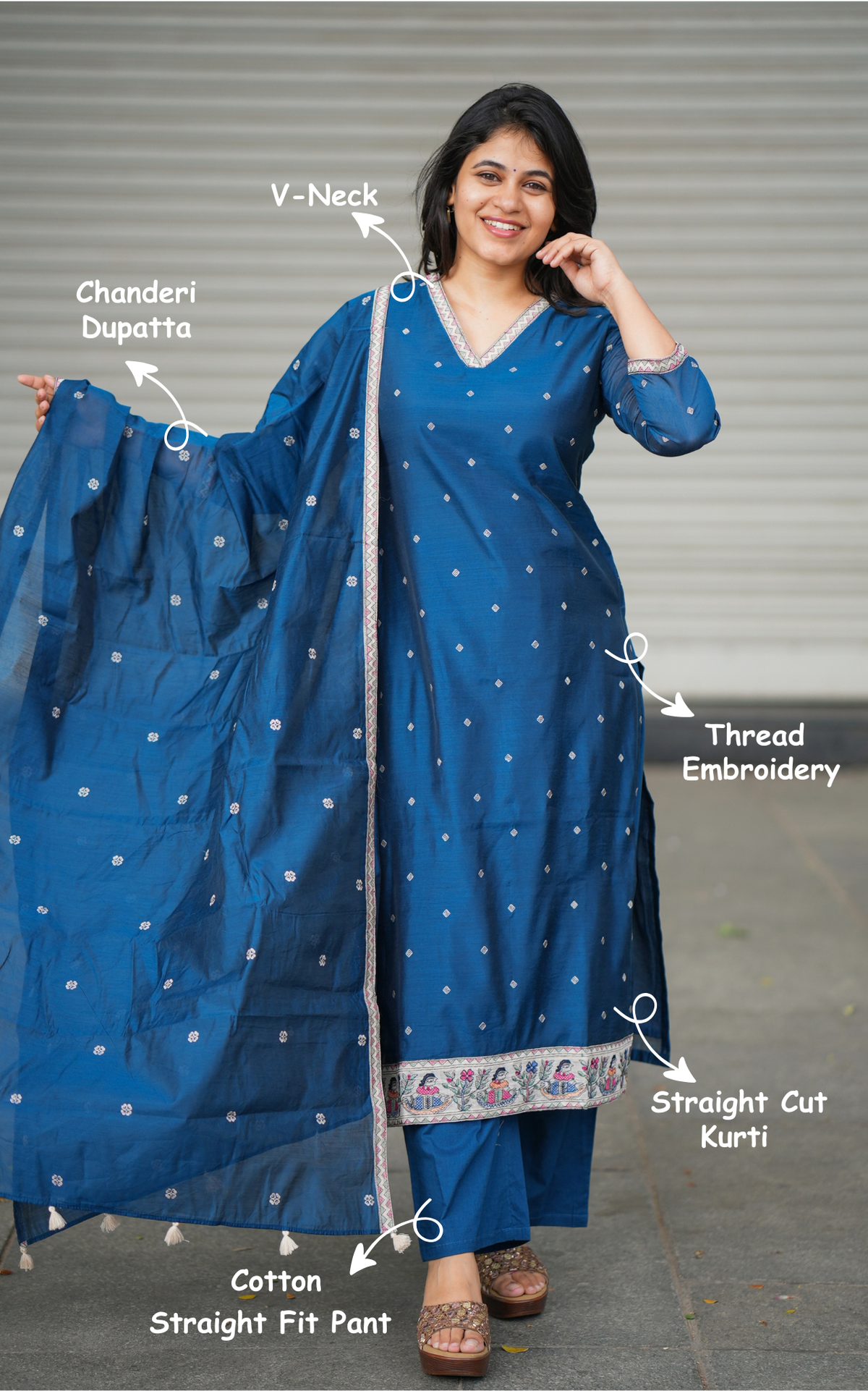 Nathira Navy Blue (Kurti+Pant+Dupatta)
