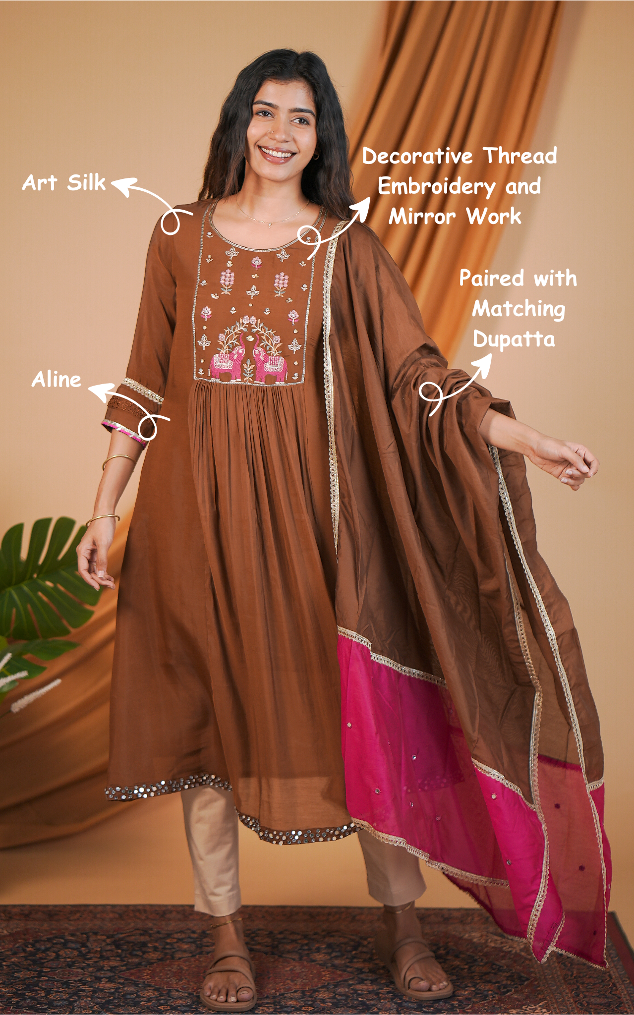 Art silk kurti with dupatta for women