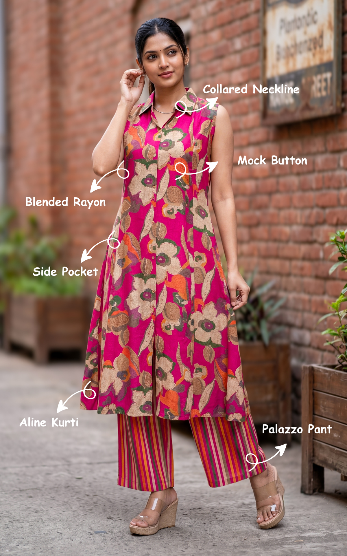 Gajra Magenta (Kurti+Pant)