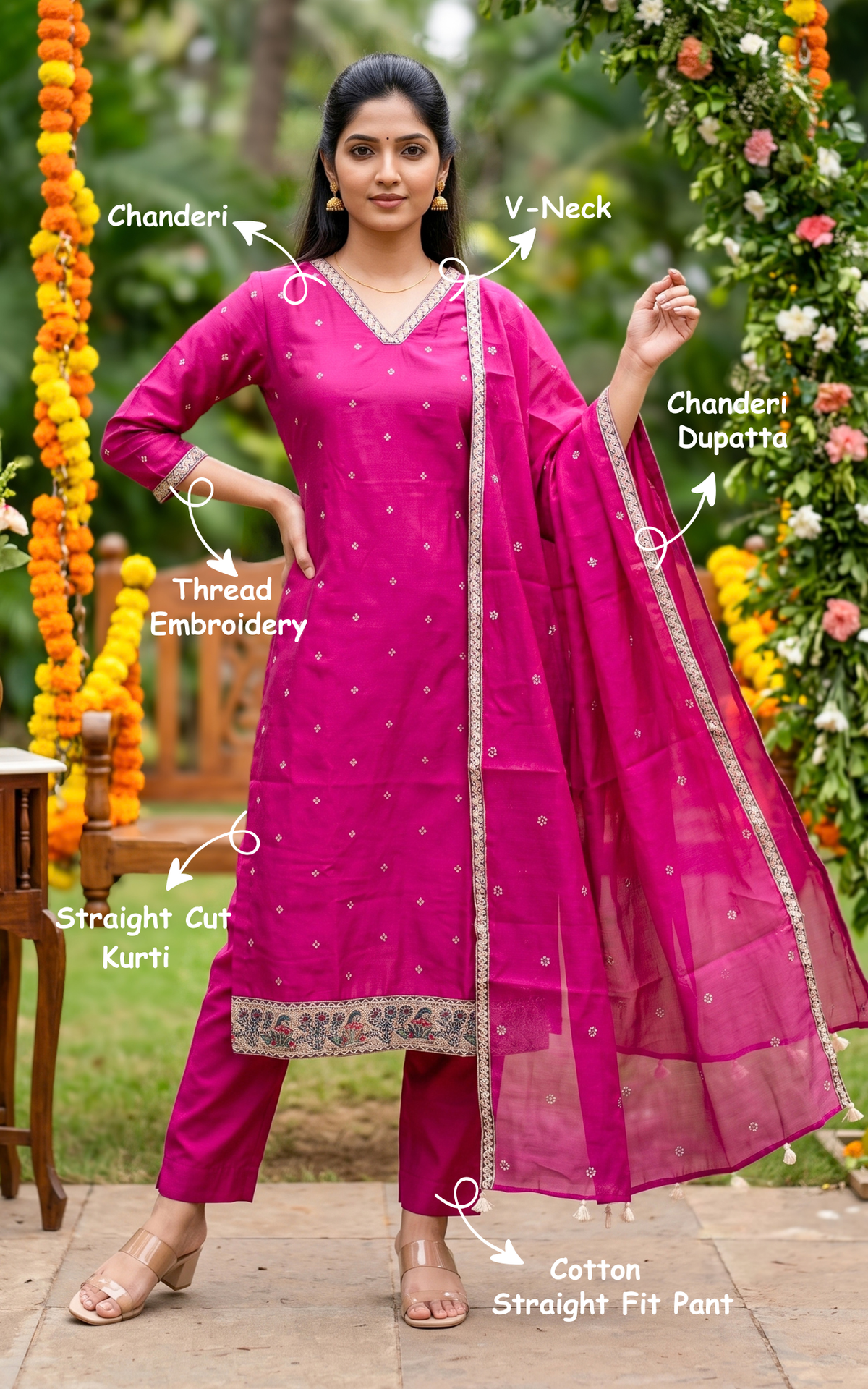 Nathira Magenta (Kurti+Pant+Dupatta)