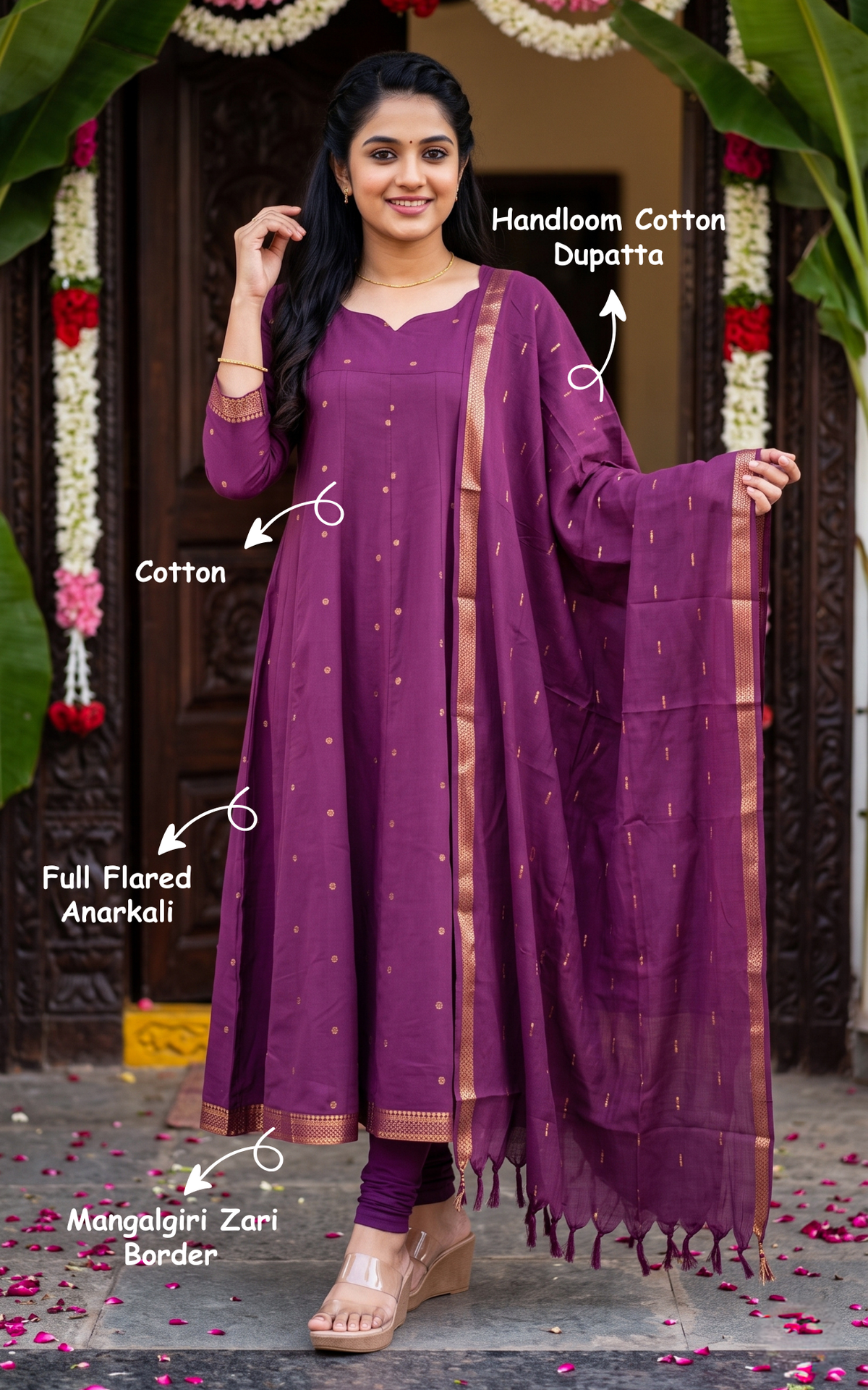Plum Cotton Elegant Celebration Wear Anarkali Kurti for Women