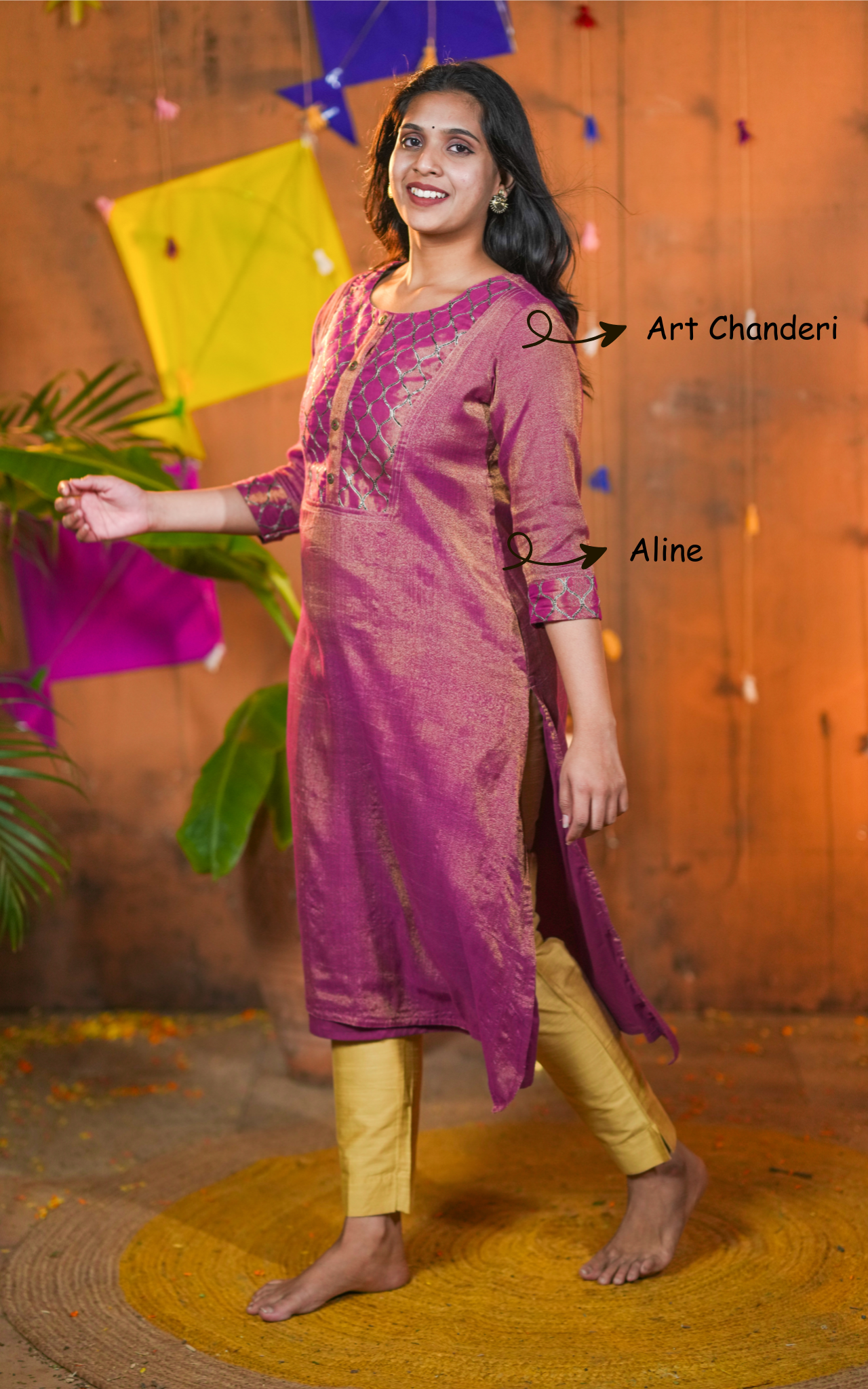 Instore – Magenta Isaipriya Kurti for Women – Art Chanderi – Indian Ethnic Wear
