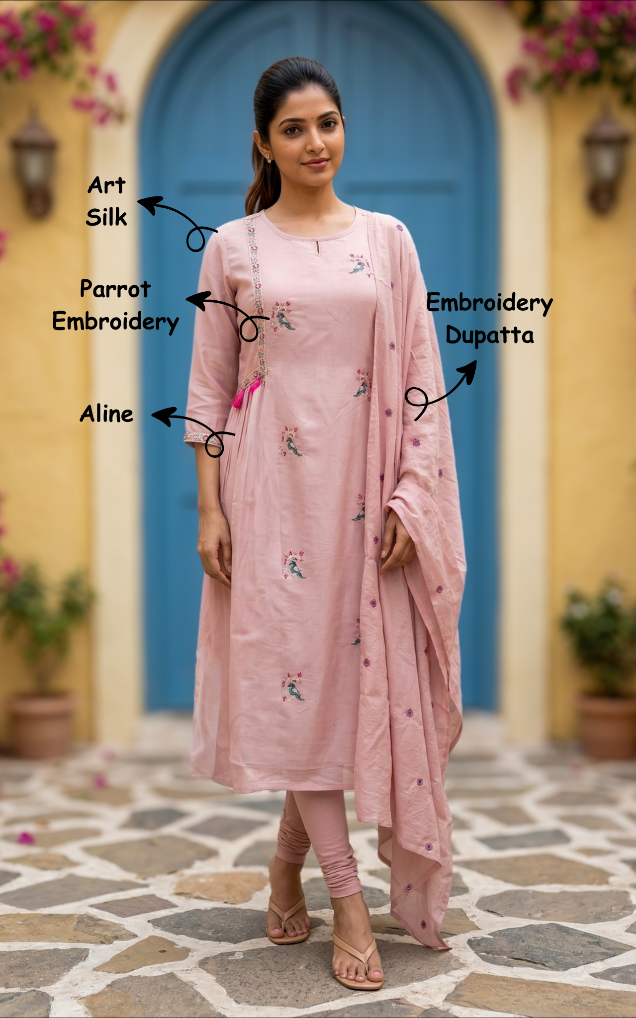 Kili Mozhi Onion Pink (Kurti+Dupatta)