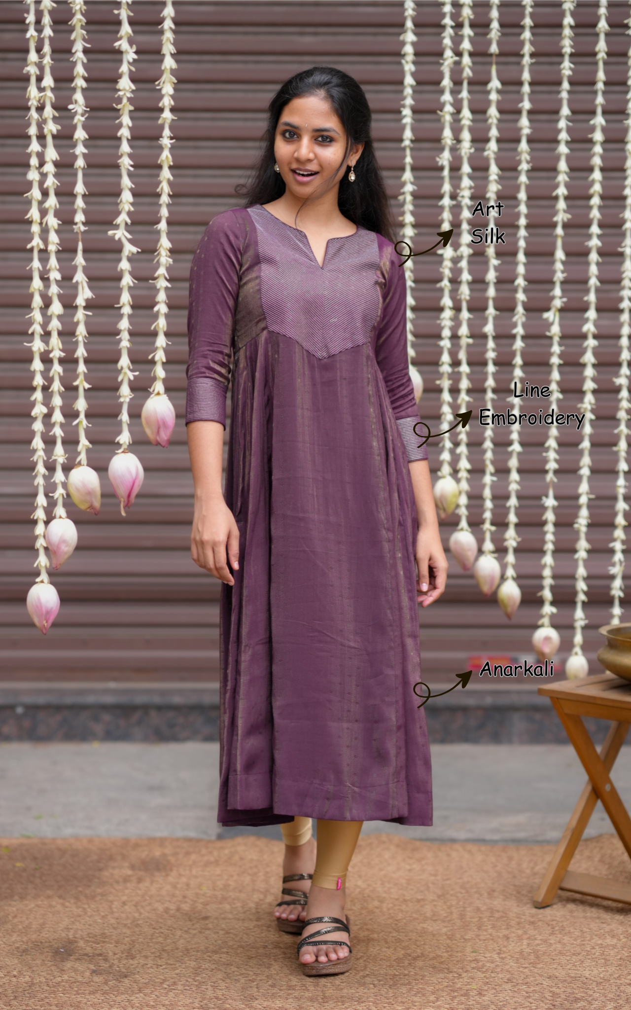 Instore - Plum Silk Cotton Full Flared Anarkali Kurti, Festive Ethnic Wear