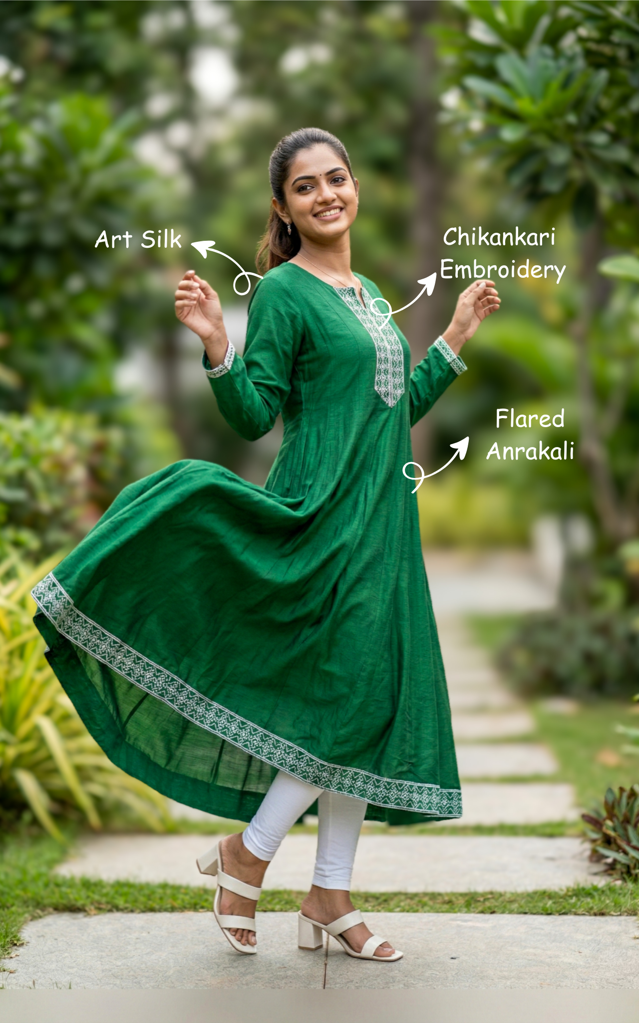 Green Art Silk Anarkali for Festive & Daily Wear
Designer Green Flared Anarkali with Embroidery
