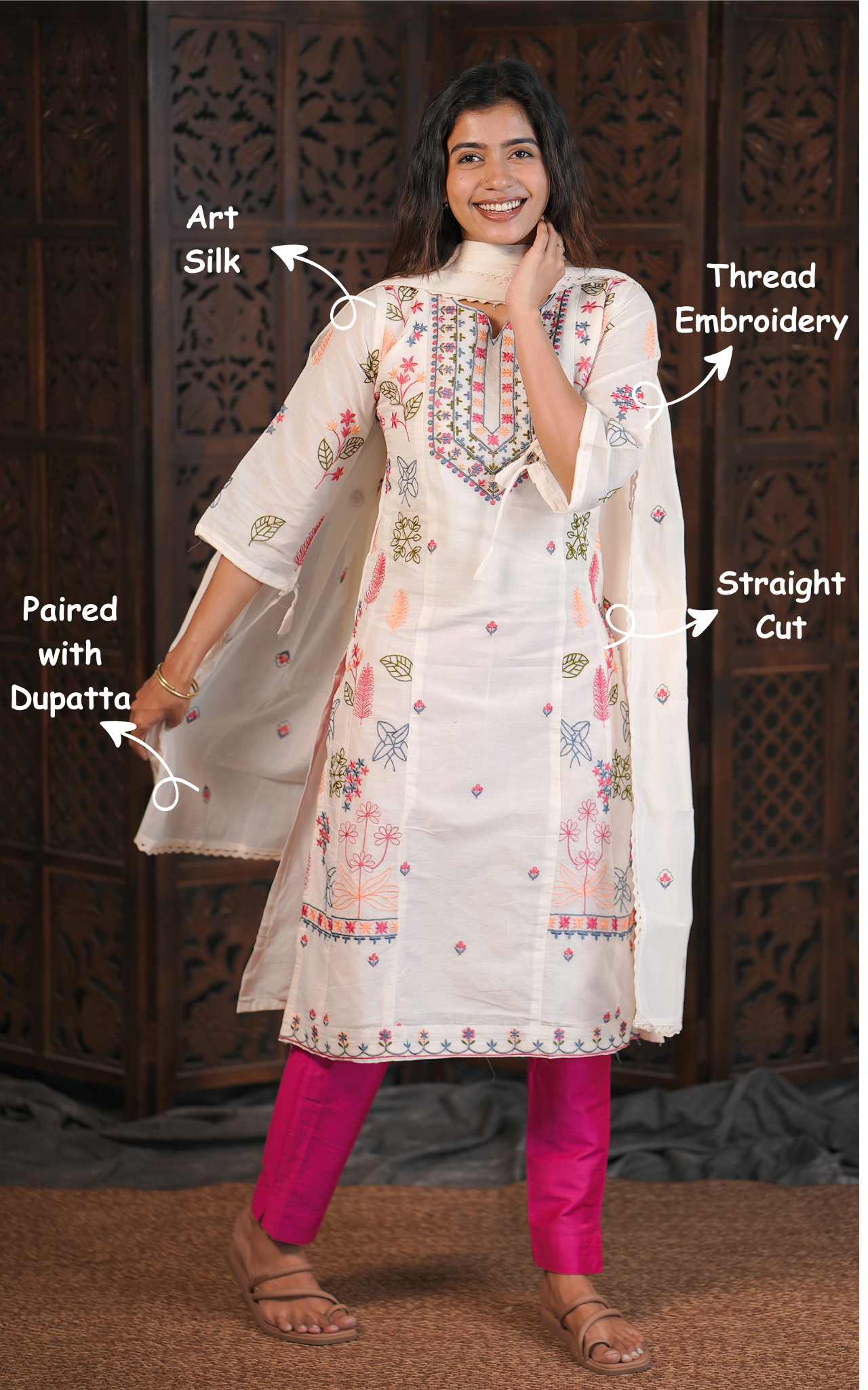 Traditional cream kurti for women