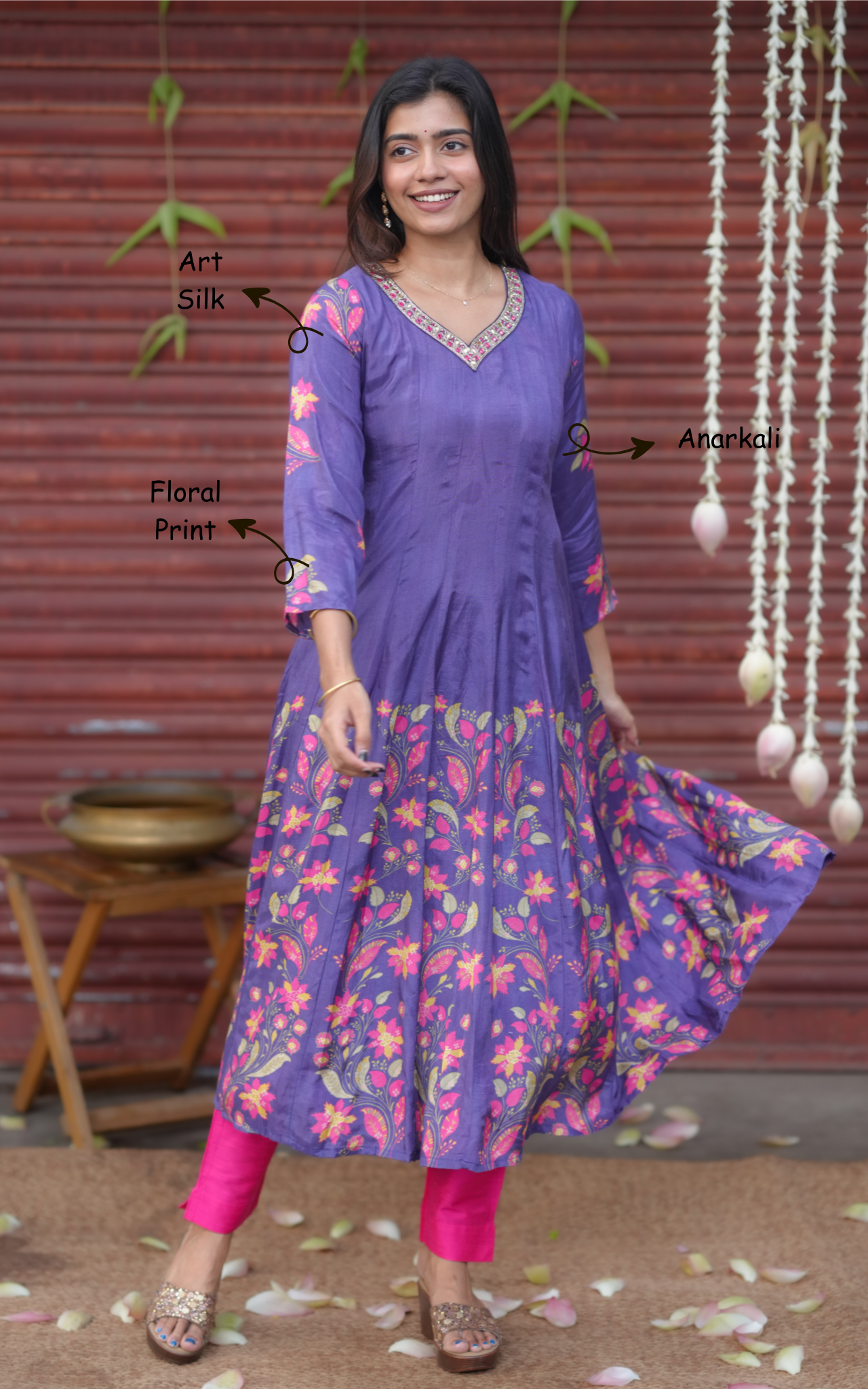 violet color anarkali for women