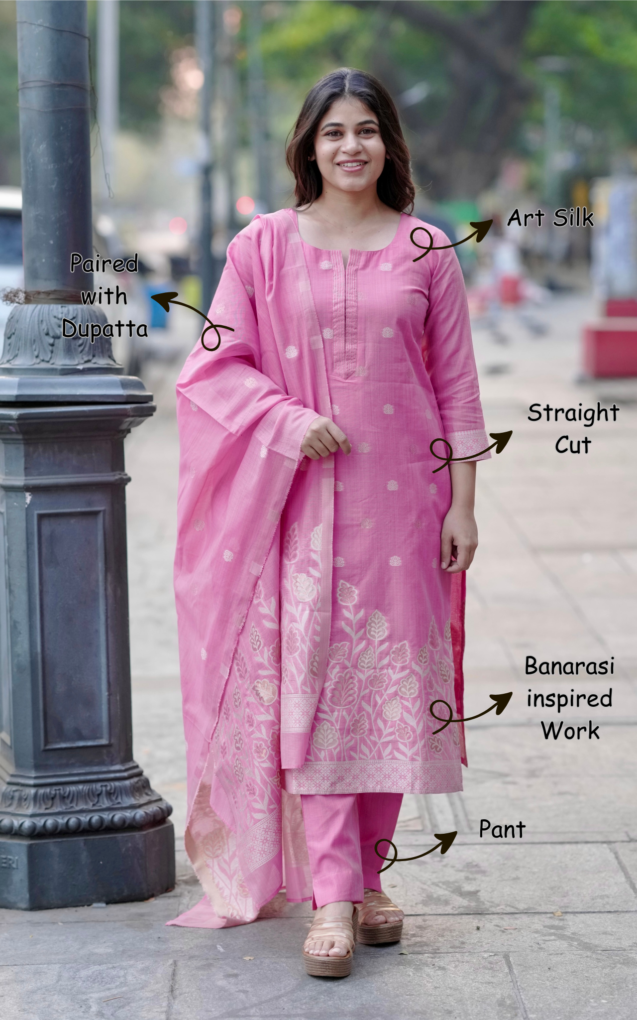 Elegant Pink Kurti Pant Dupatta Set for Women