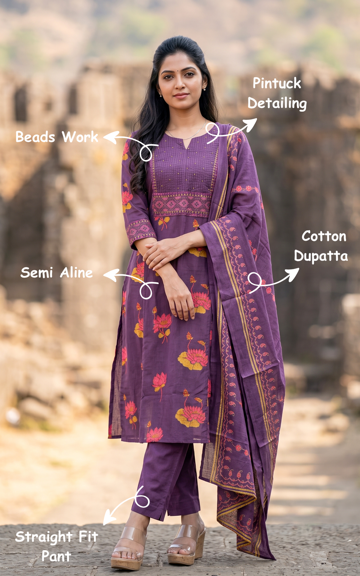 Raveena Purple (Kurti+Pant+Dupatta)