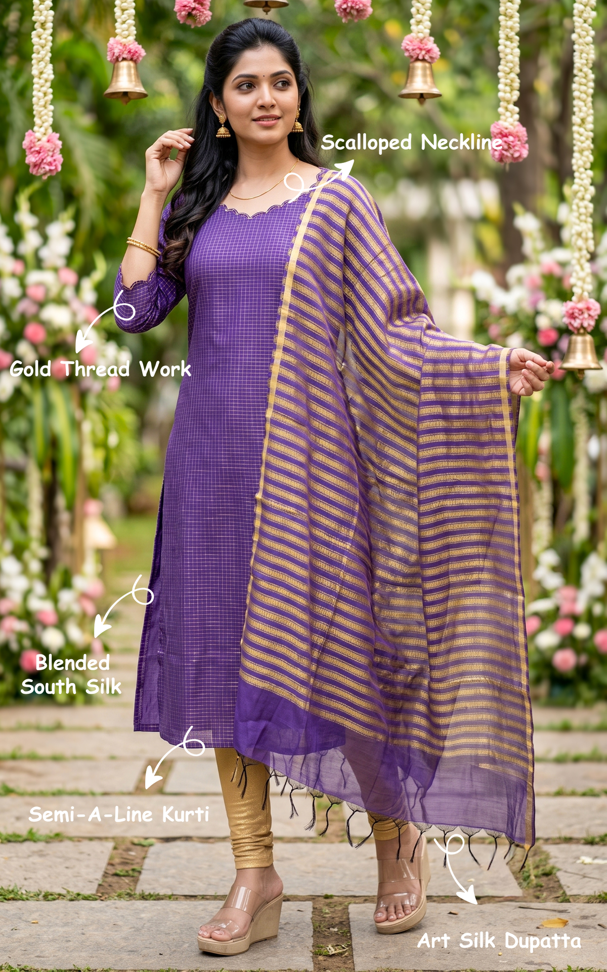 Narumugai Violet (Kurti+Dupatta)