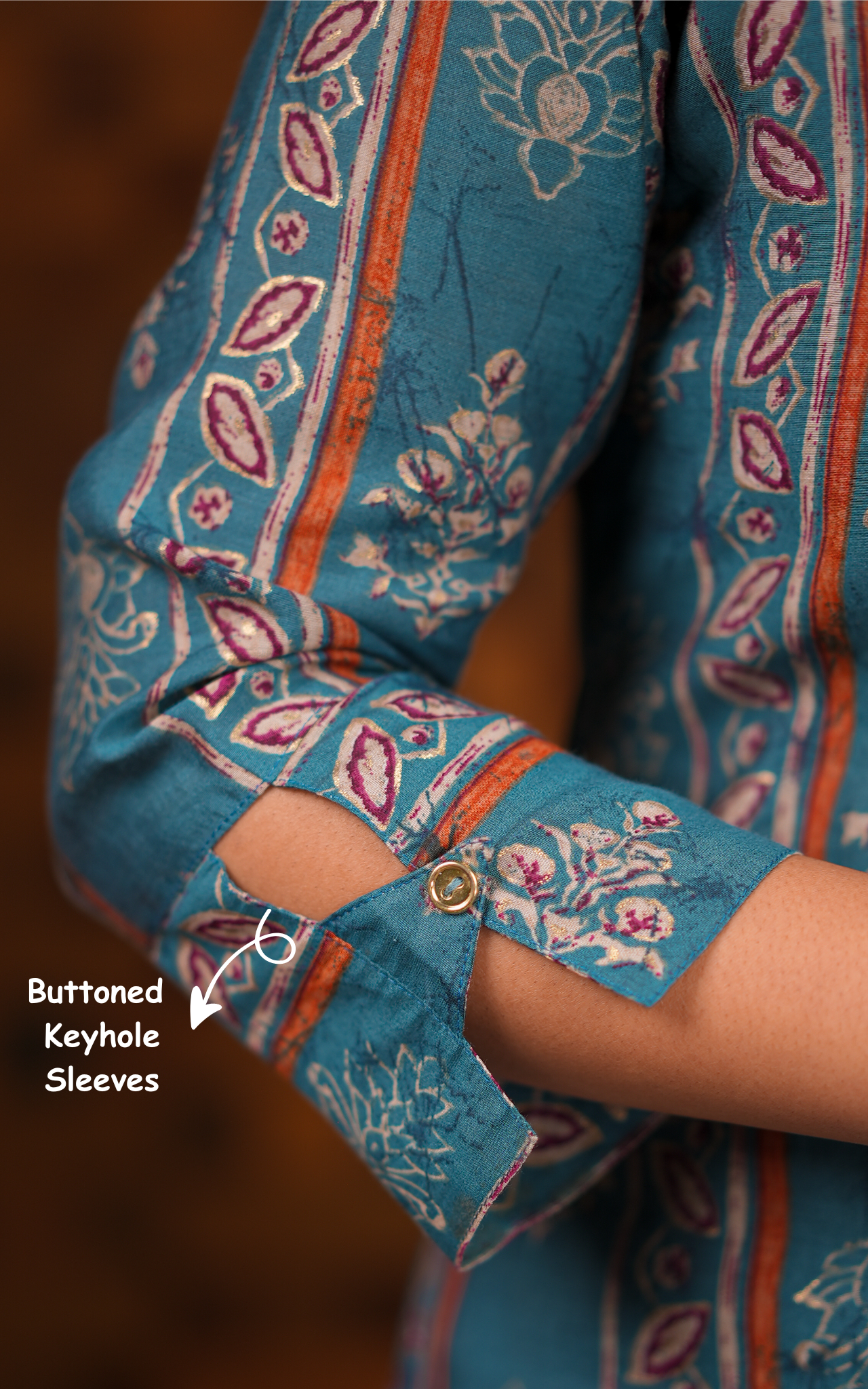 Instore - Ocean Blue Color Art Silk Straight Cut kurti with an Apple Cut Bottom Finish Keyhole Neckline & Sleeves