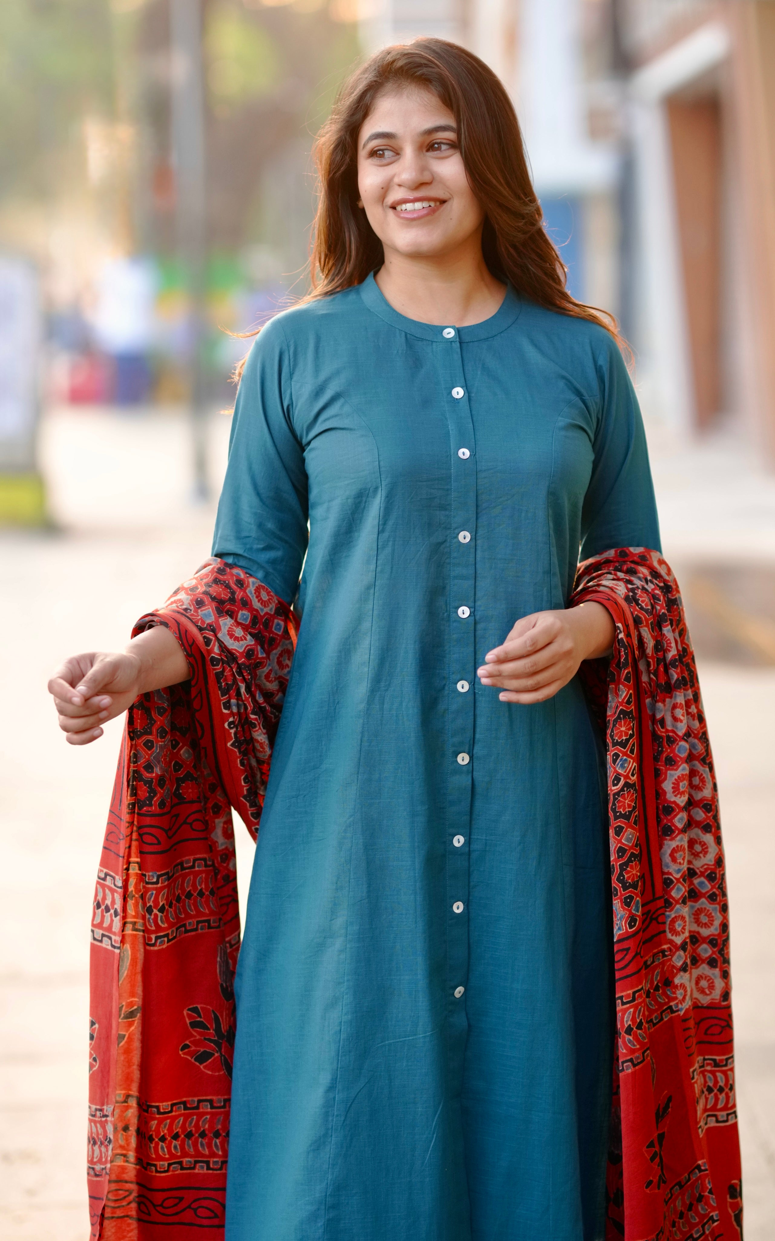 elegant cotton kurti set for office
formal kurti pant dupatta set