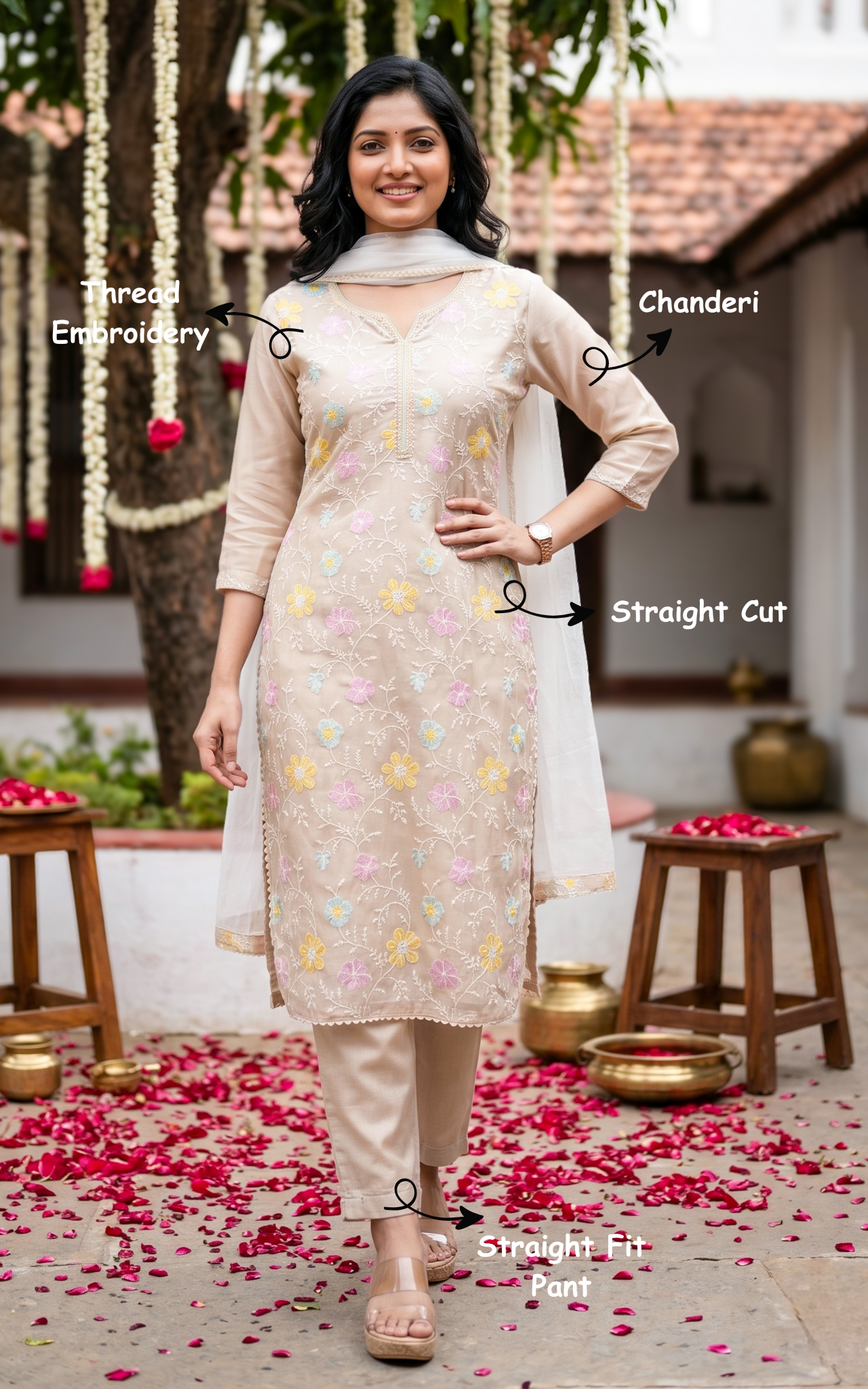 Laara Beige (Kurti+Pant+Dupatta)
