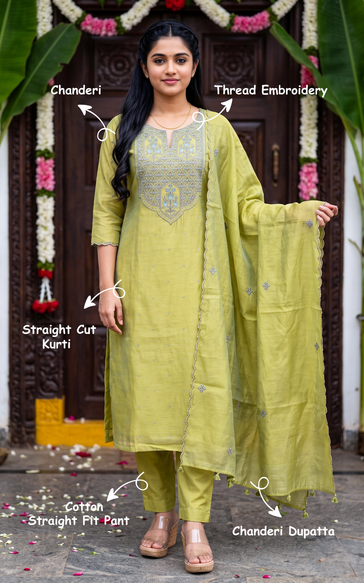 Green Chanderi Special Occasion Kurti Set for Women