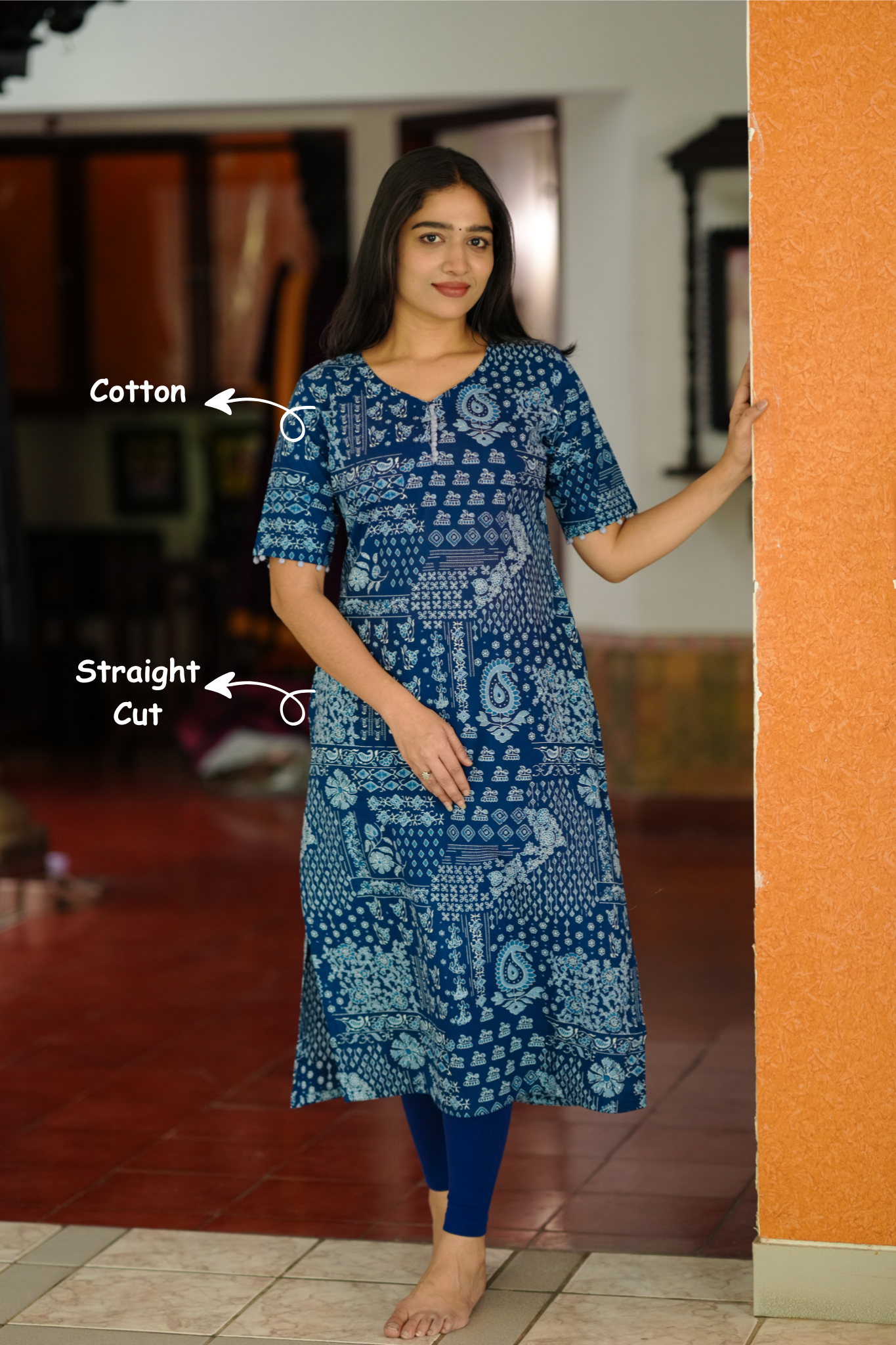 blue ethnic cotton straight cut kurti
traditional cotton kurti with side slit
ethnic cotton kurti set for women
classic cotton kurti for ethnic occasions
simple cotton kurti for ethnic look