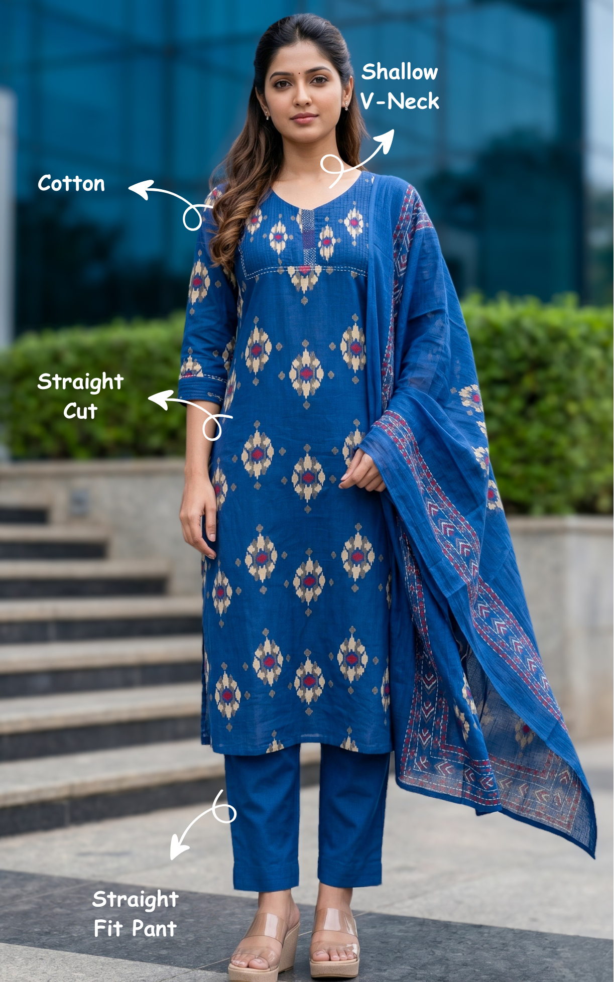 Blue cotton salwar suit set for women