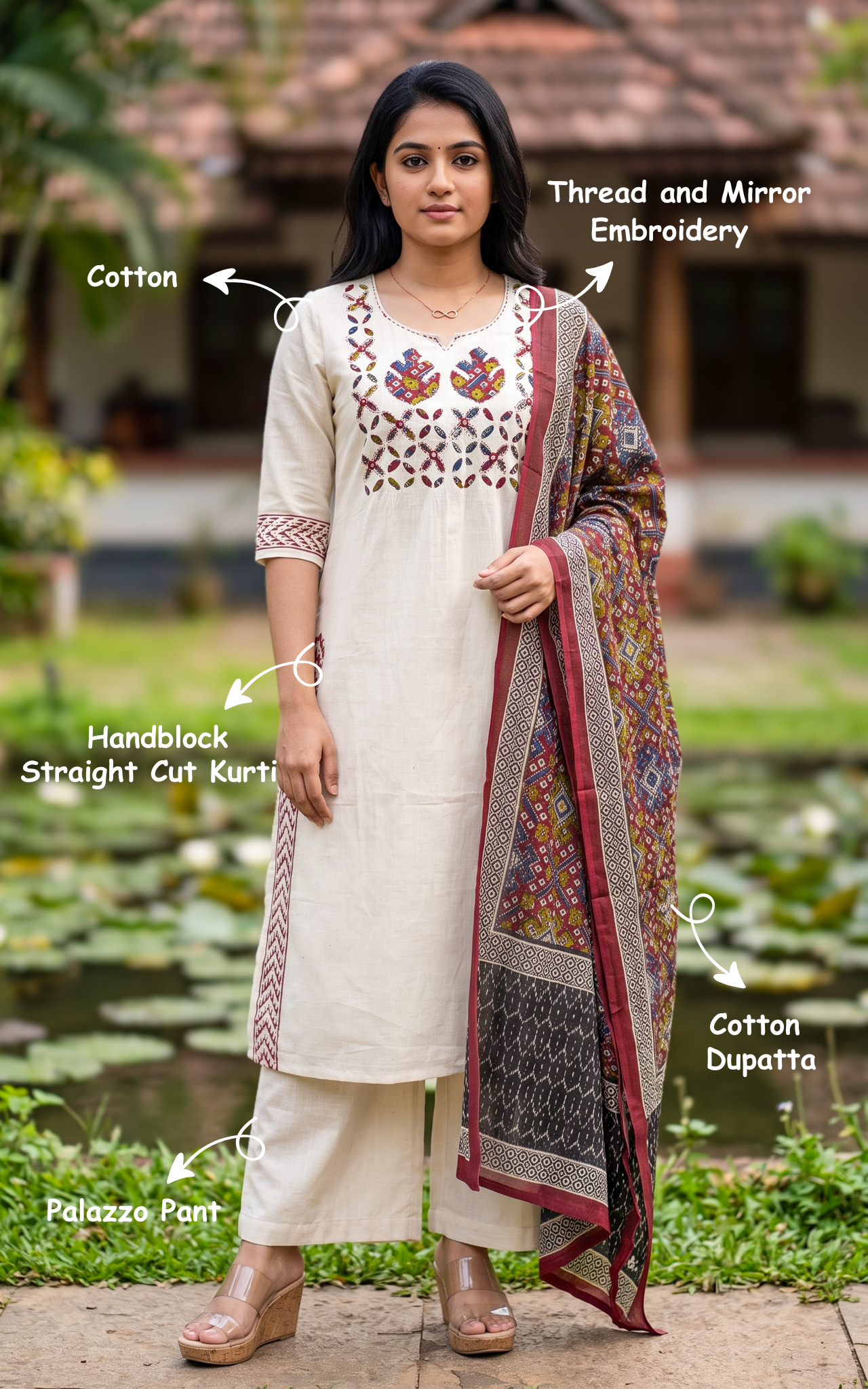 Viviana Handblock C (Kurti+Pant+Dupatta)