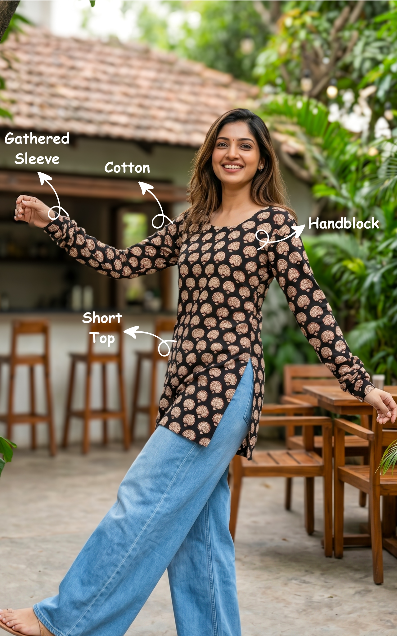 Comfortable handblock printed kurti
Trendy short kurti with gathered sleeves
Lightweight cotton kurti for women
