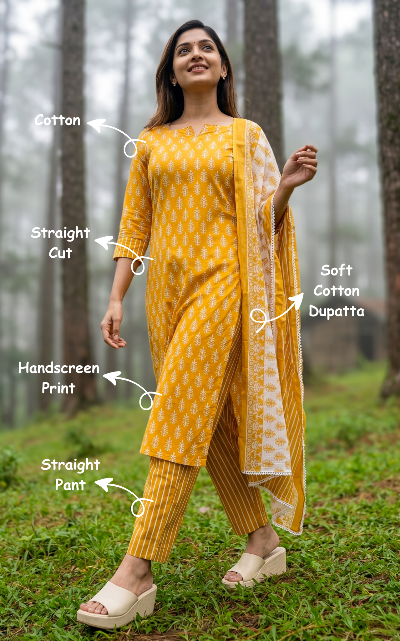 Mrinalini Mustard (Kurti+Pant+Dupatta)