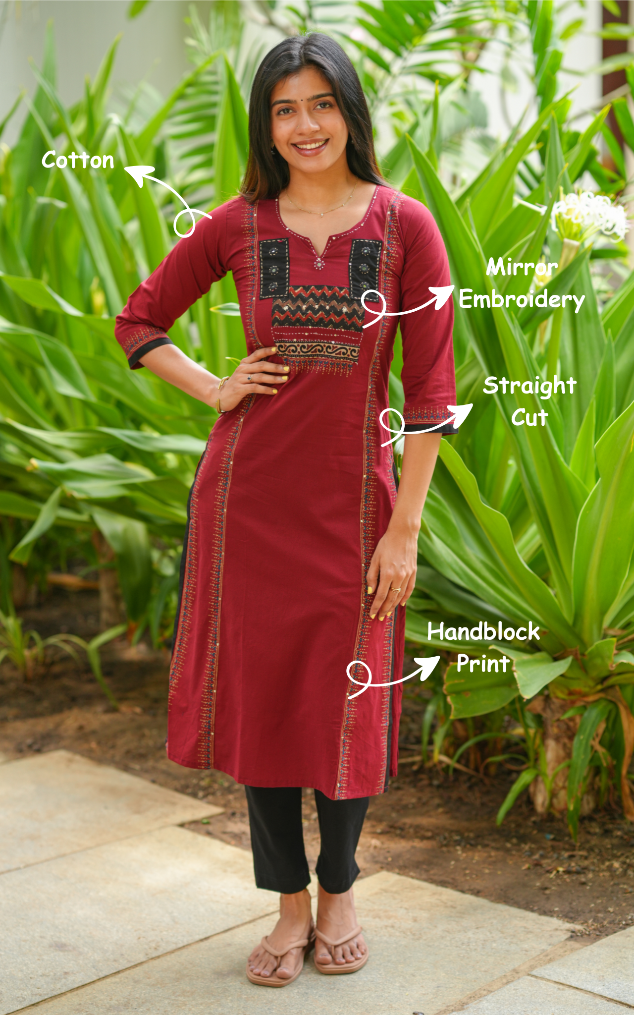 Instore – Maroon Handblock Printed Cotton Kurti for Women – Ethnic Wear