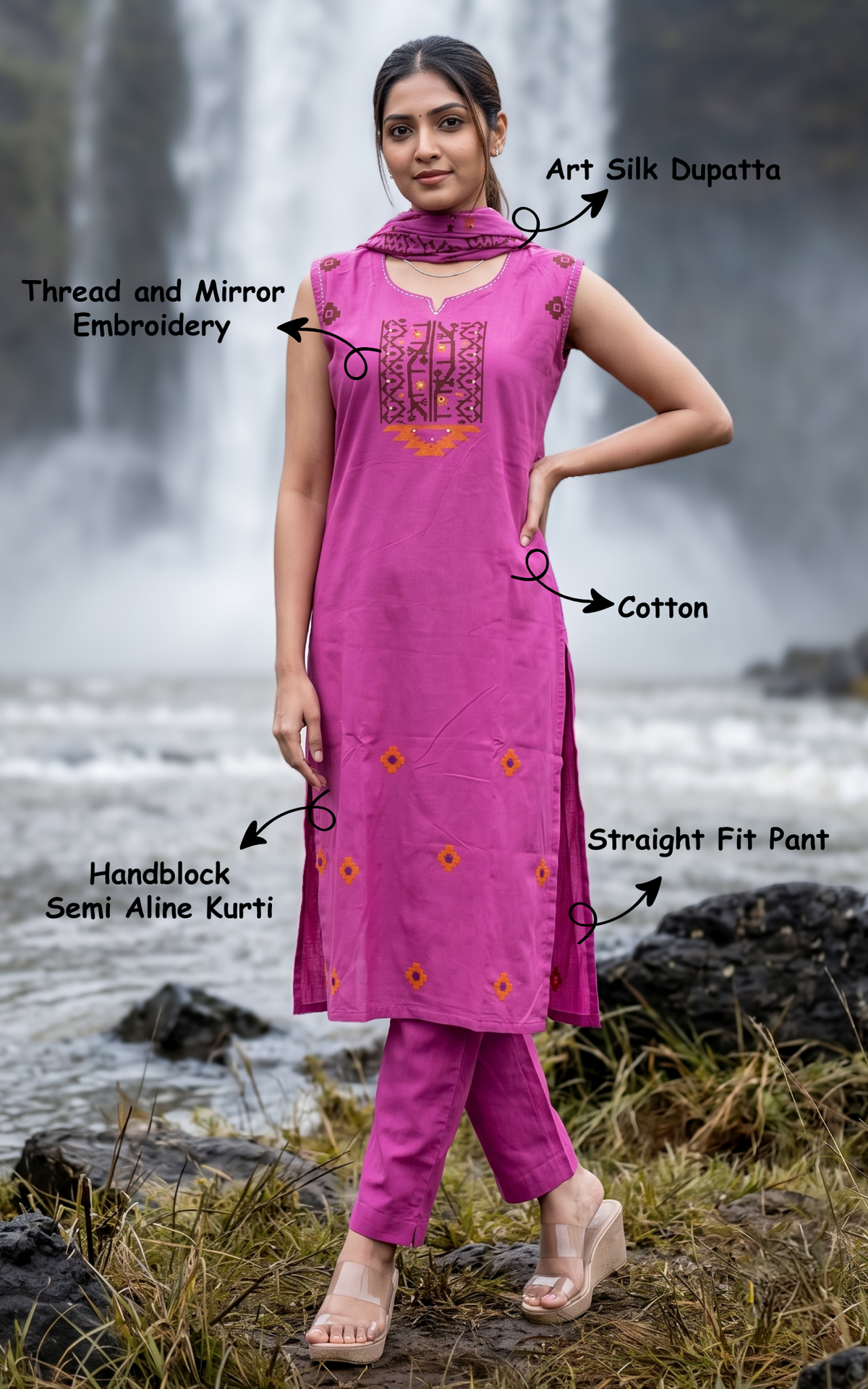 Shobana Pink (Kurti+Pant+Dupatta)