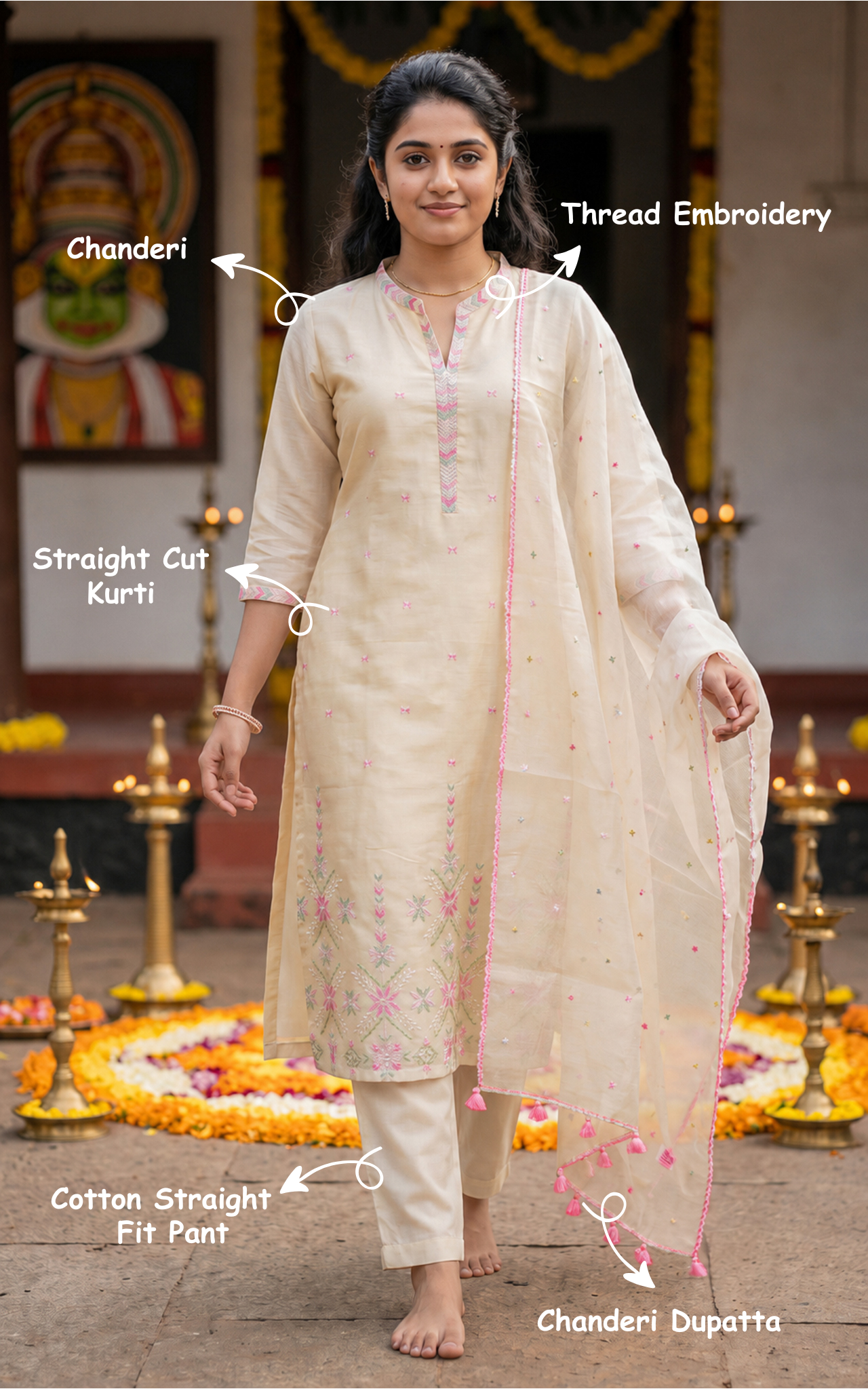 Aaravam Pink (Kurti+Pant+Dupatta)