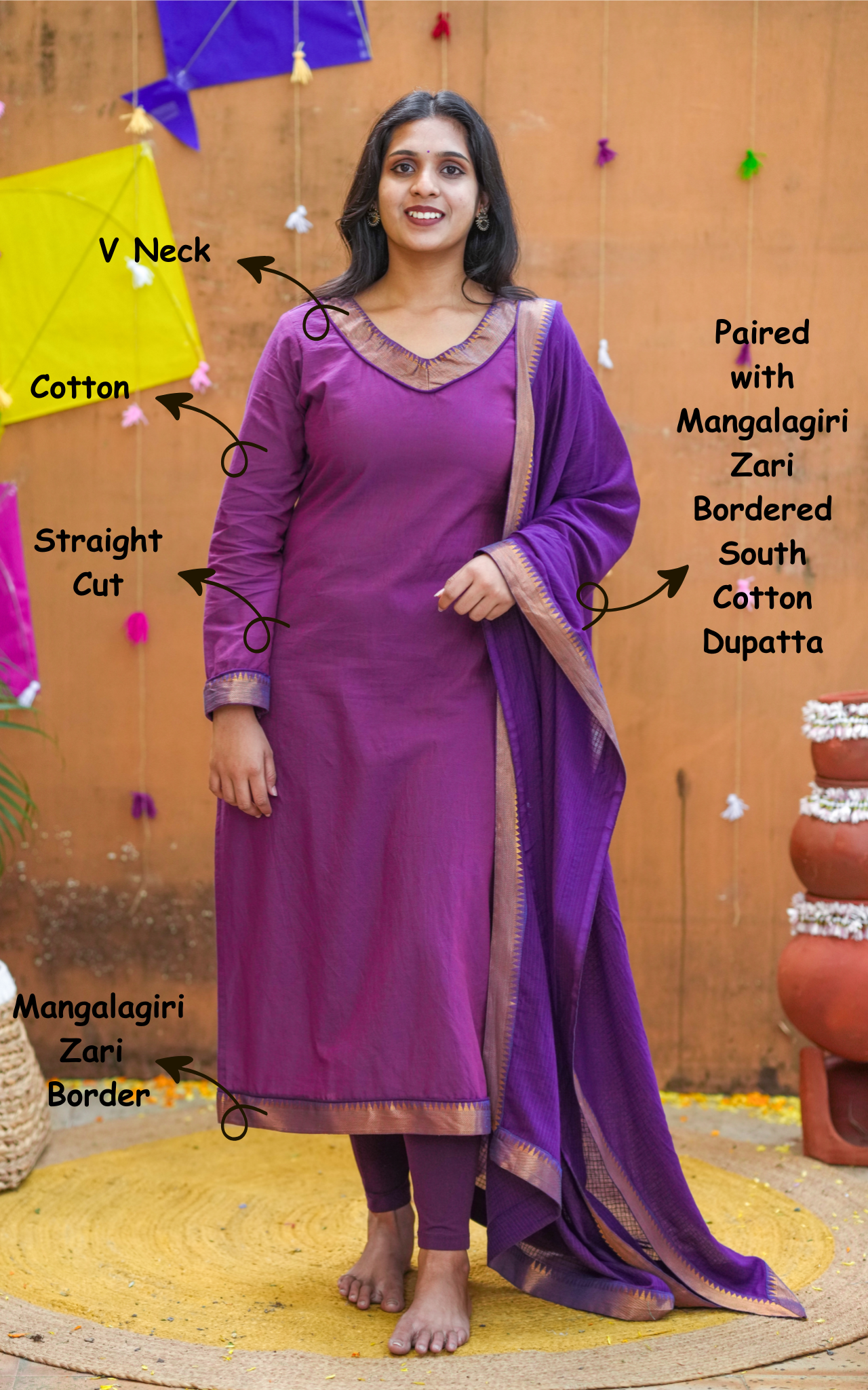 Instore – Purple Hamsika Kurti with Dupatta for Women – Cotton – Indian Ethnic Wear