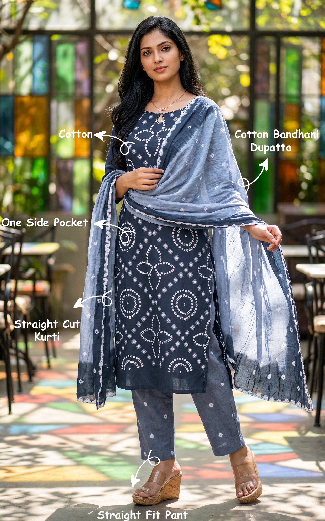 Rithushka Navy Blue (Kurti+Pant+Dupatta)