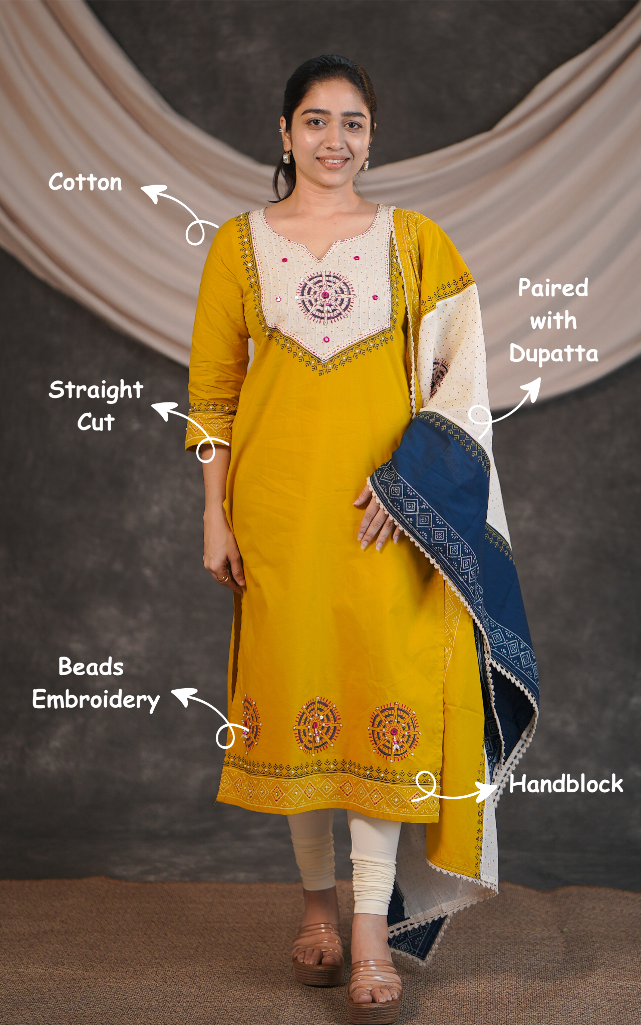 Indhu B Handblock (Kurti+Dupatta)