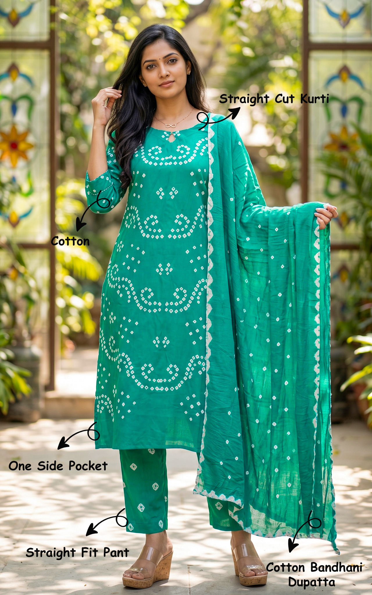 Rithushka Aqua Green (Kurti+Pant+Dupatta)