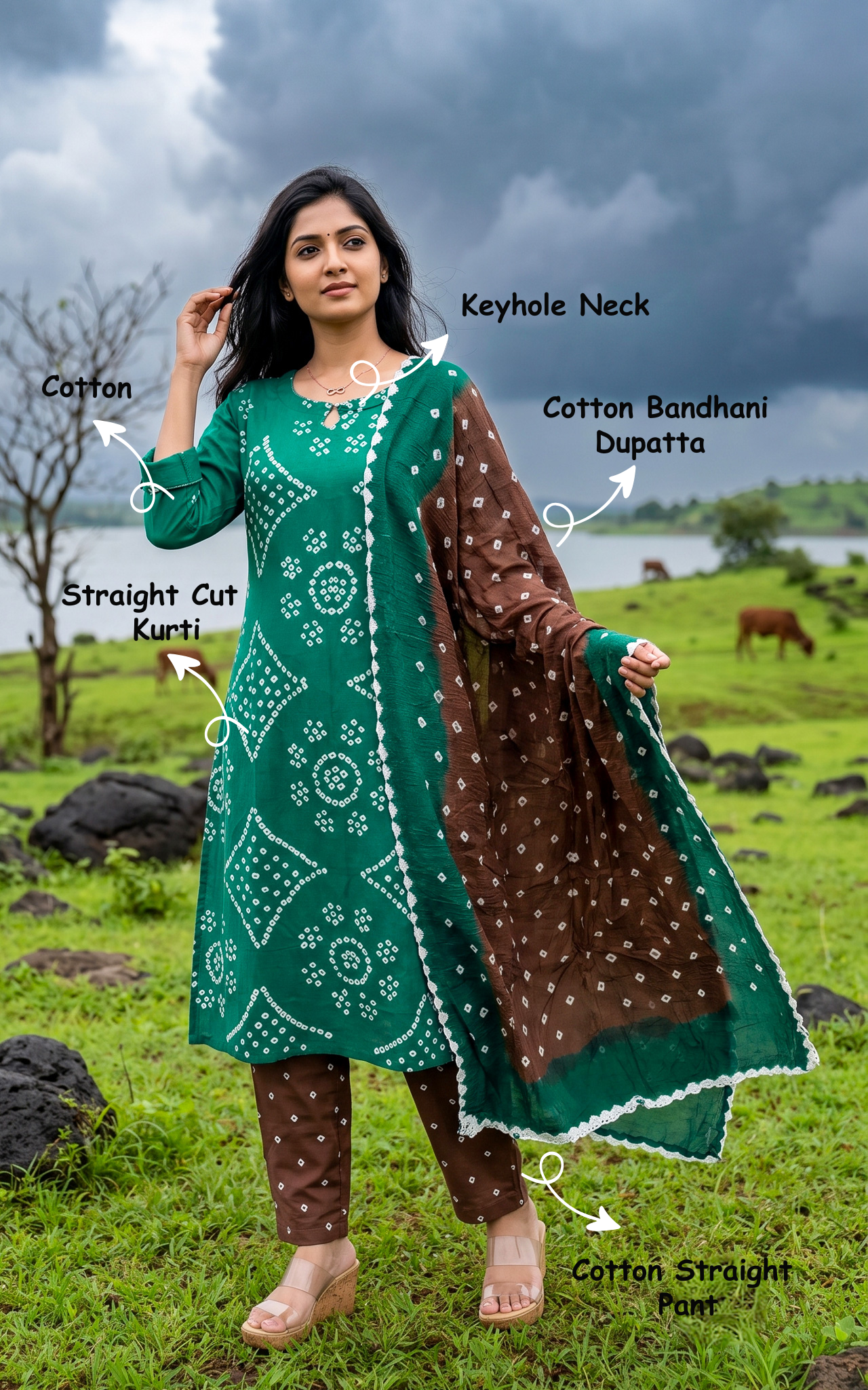 Rithushka Rama Green (Kurti+Pant+Dupatta)