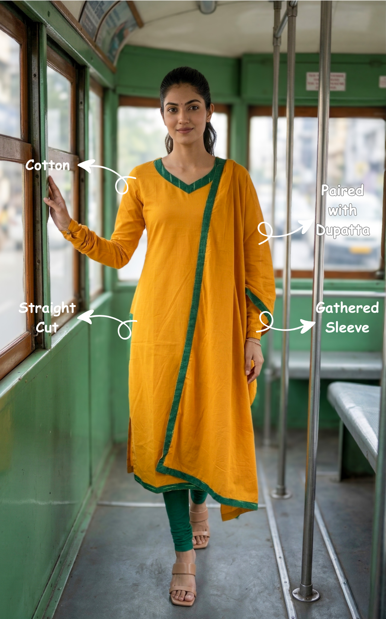 traditional cotton kurti set
festive cotton kurti with gathered sleeves