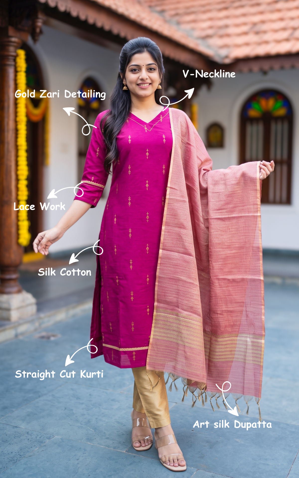 Yazhmika Magenta (Kurti+Dupatta)