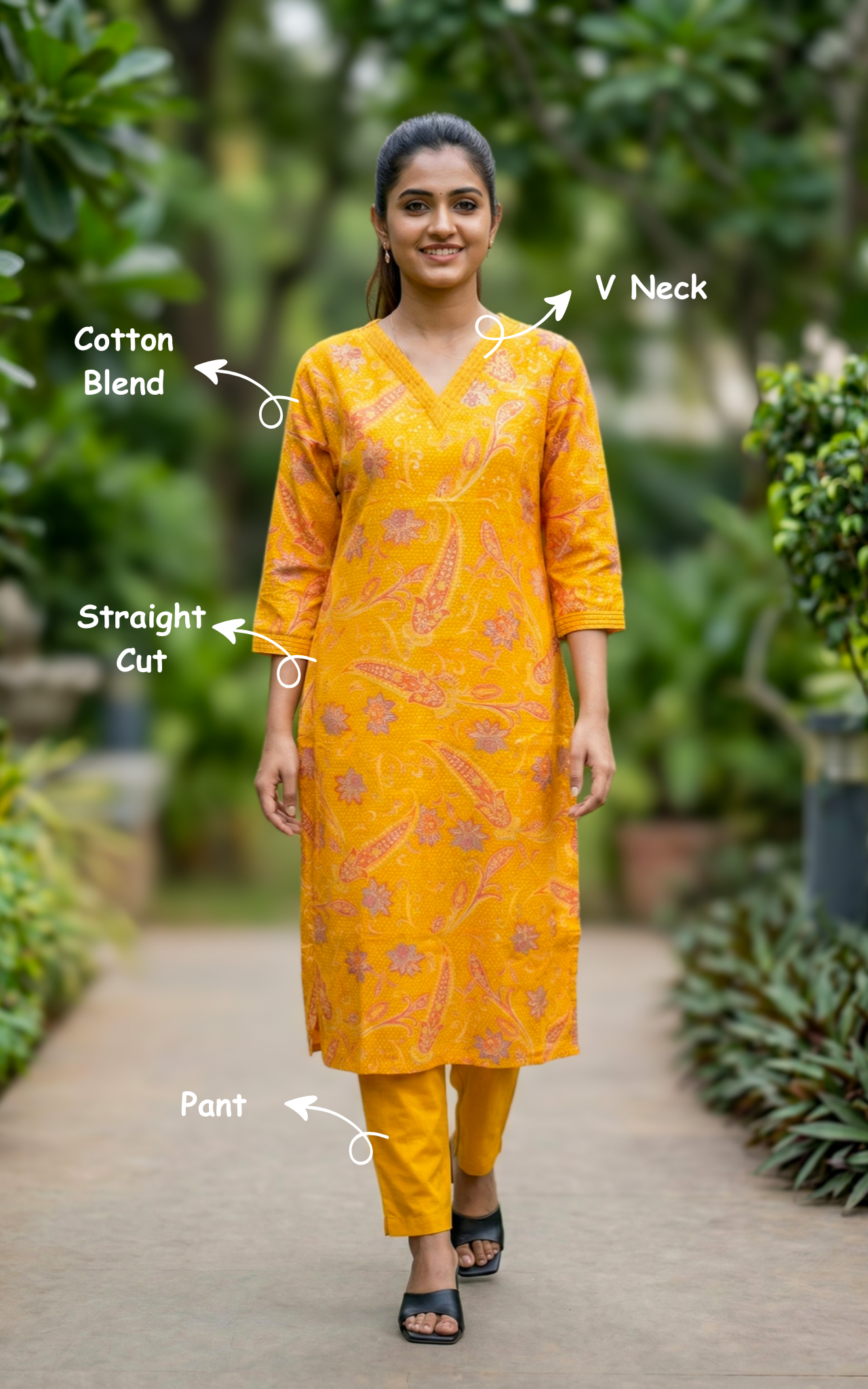 mustard ethnic kurti pant set
designer cotton blend kurti set
traditional kurti with pant
festive casual kurti pant set