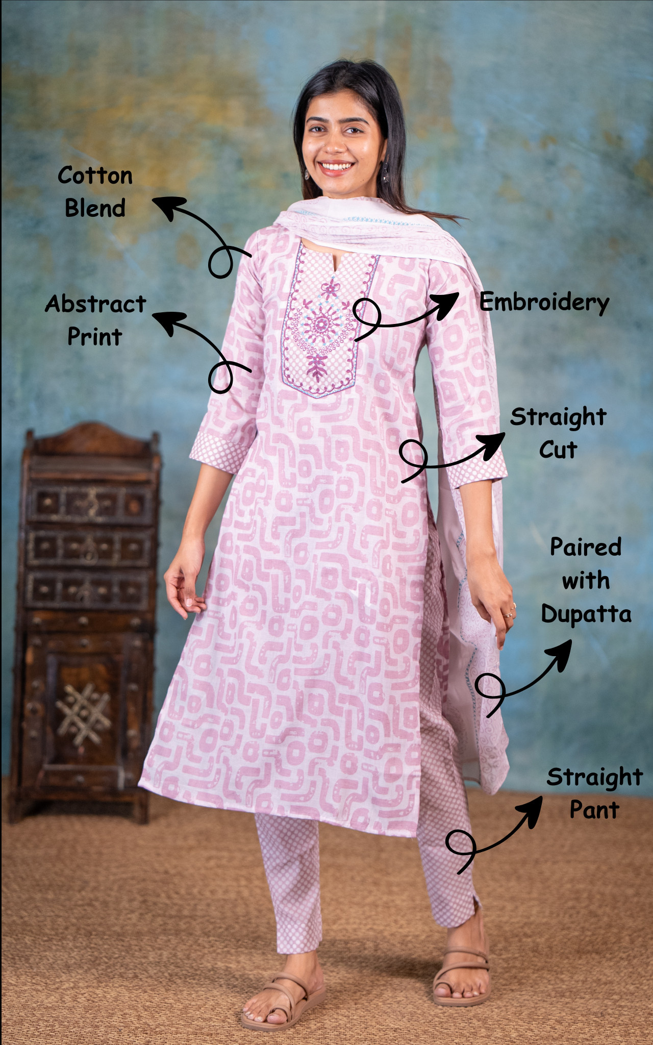 Stylish abstract print cotton blend kurti for women
Comfortable and trendy cotton blend kurti set for women