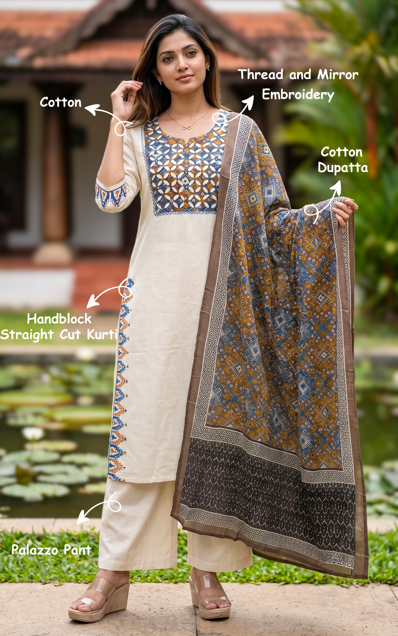 Viviana Handblock B (Kurti+Pant+Dupatta)