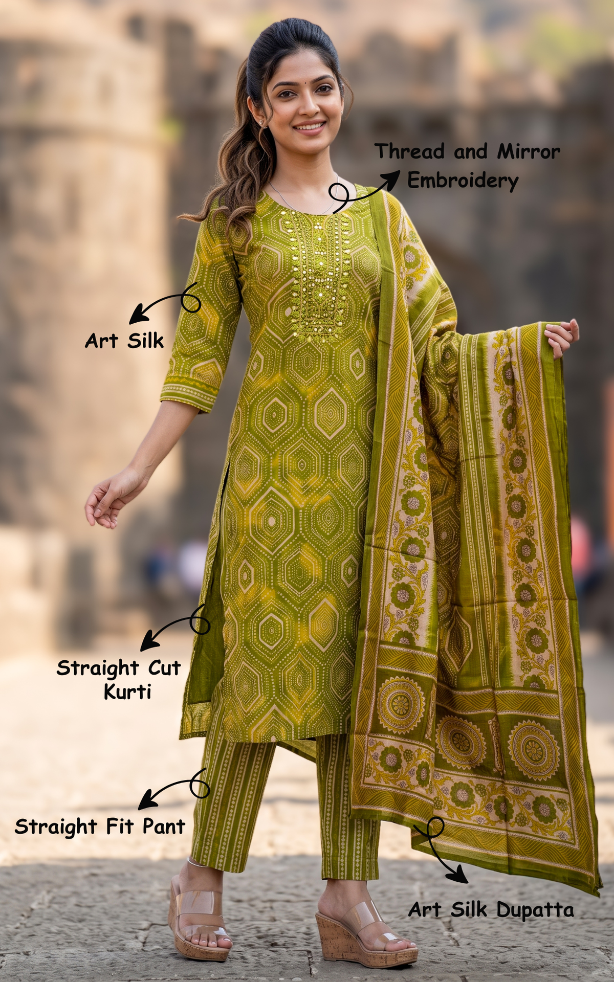 Nigeetha Green (Kurti+Pant+Dupatta)