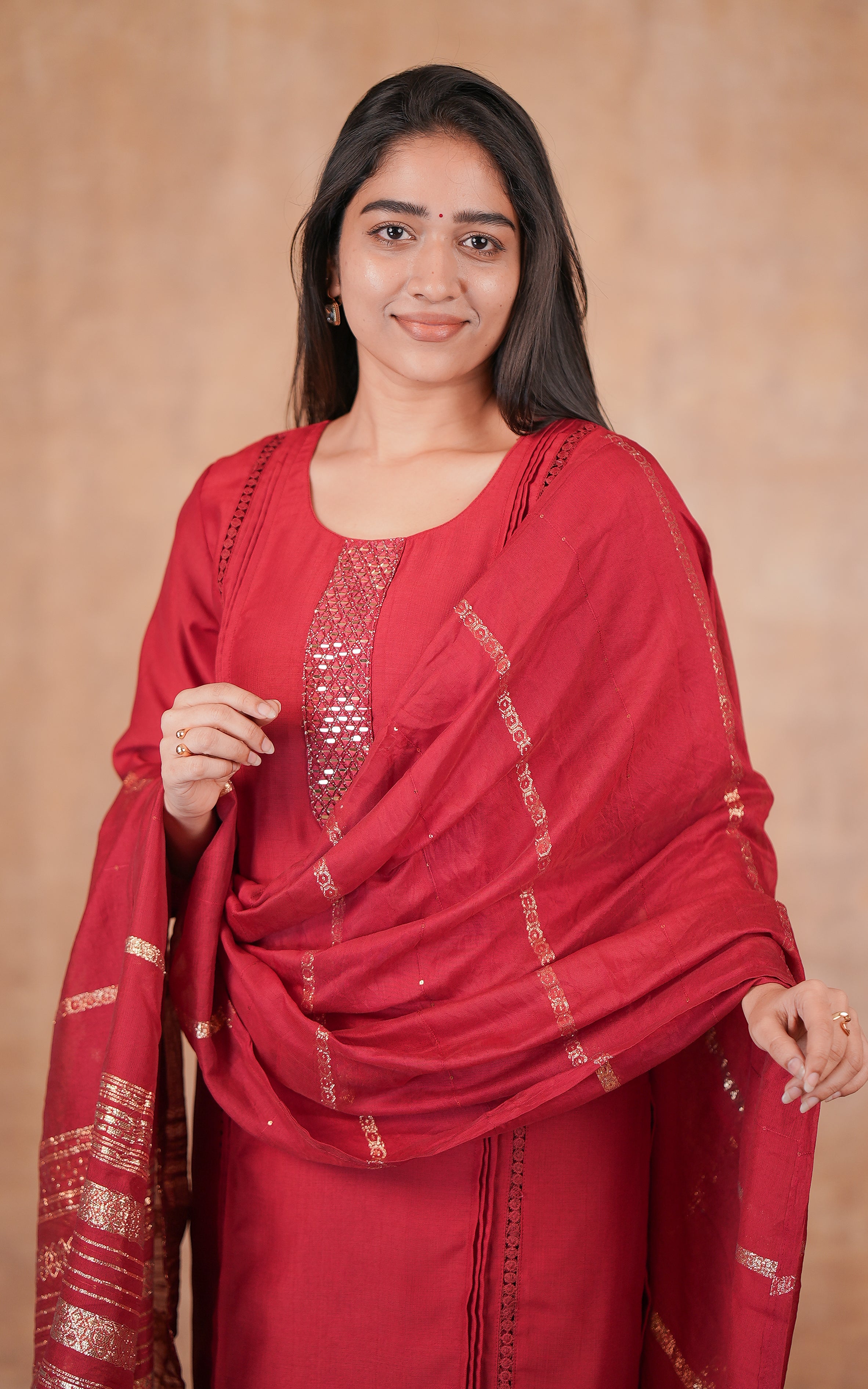 Three Fourth Sleeve Semi Silk Kurti Set For Women
