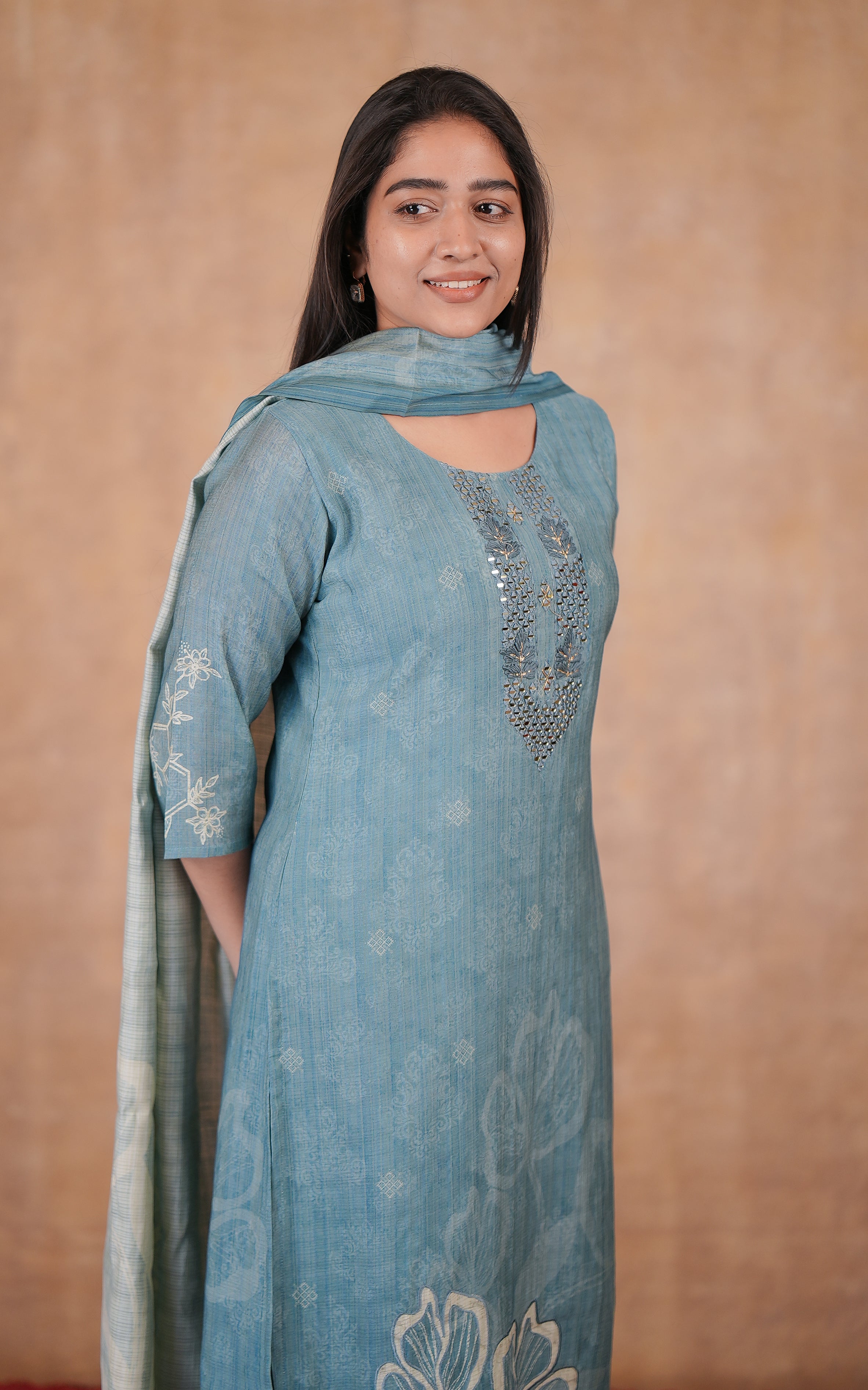 Art silk embroidered kurti with dupatta for women