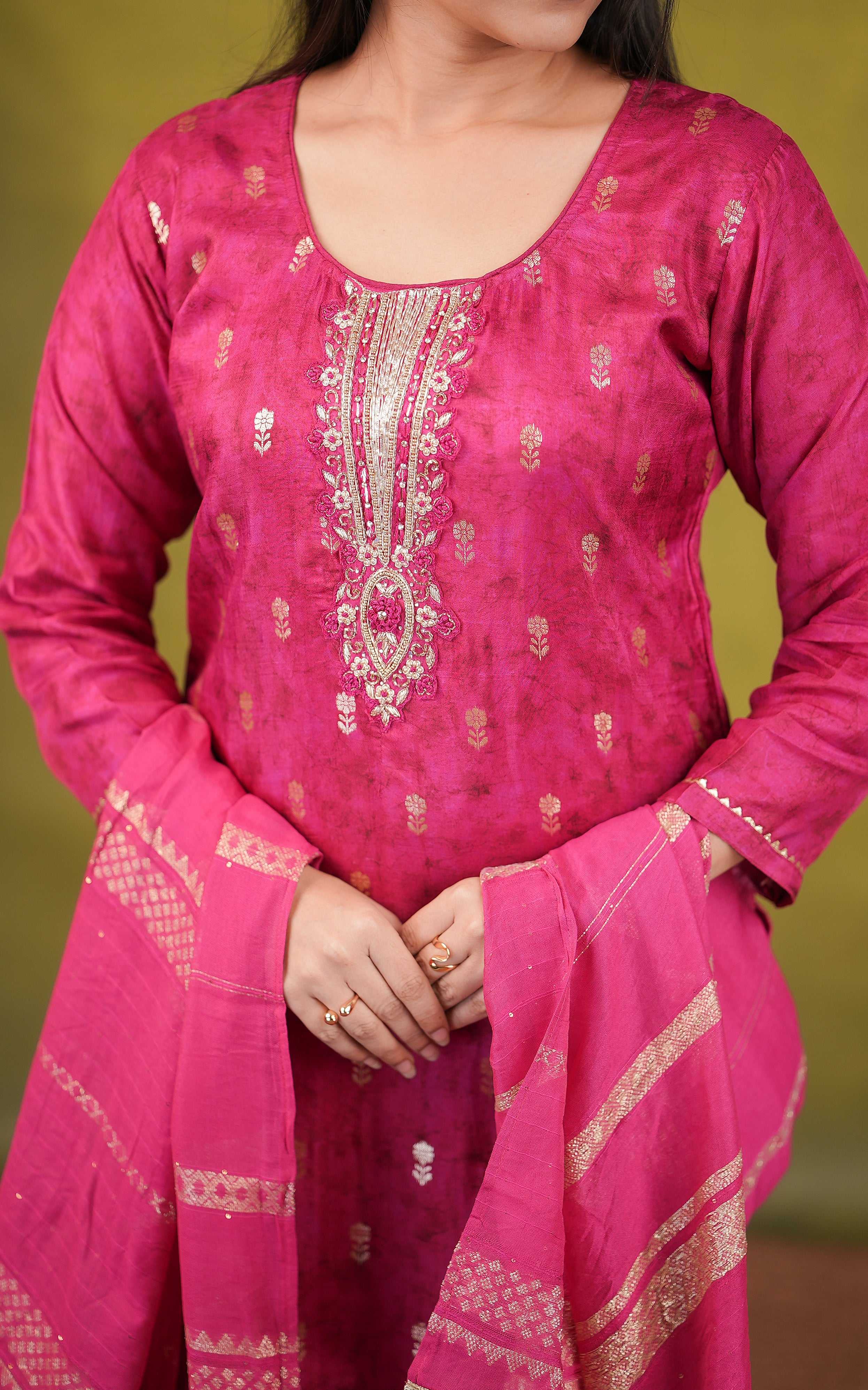 Instore-Reddish Pink Straight Cut Kurti with Pant & Dupatta
