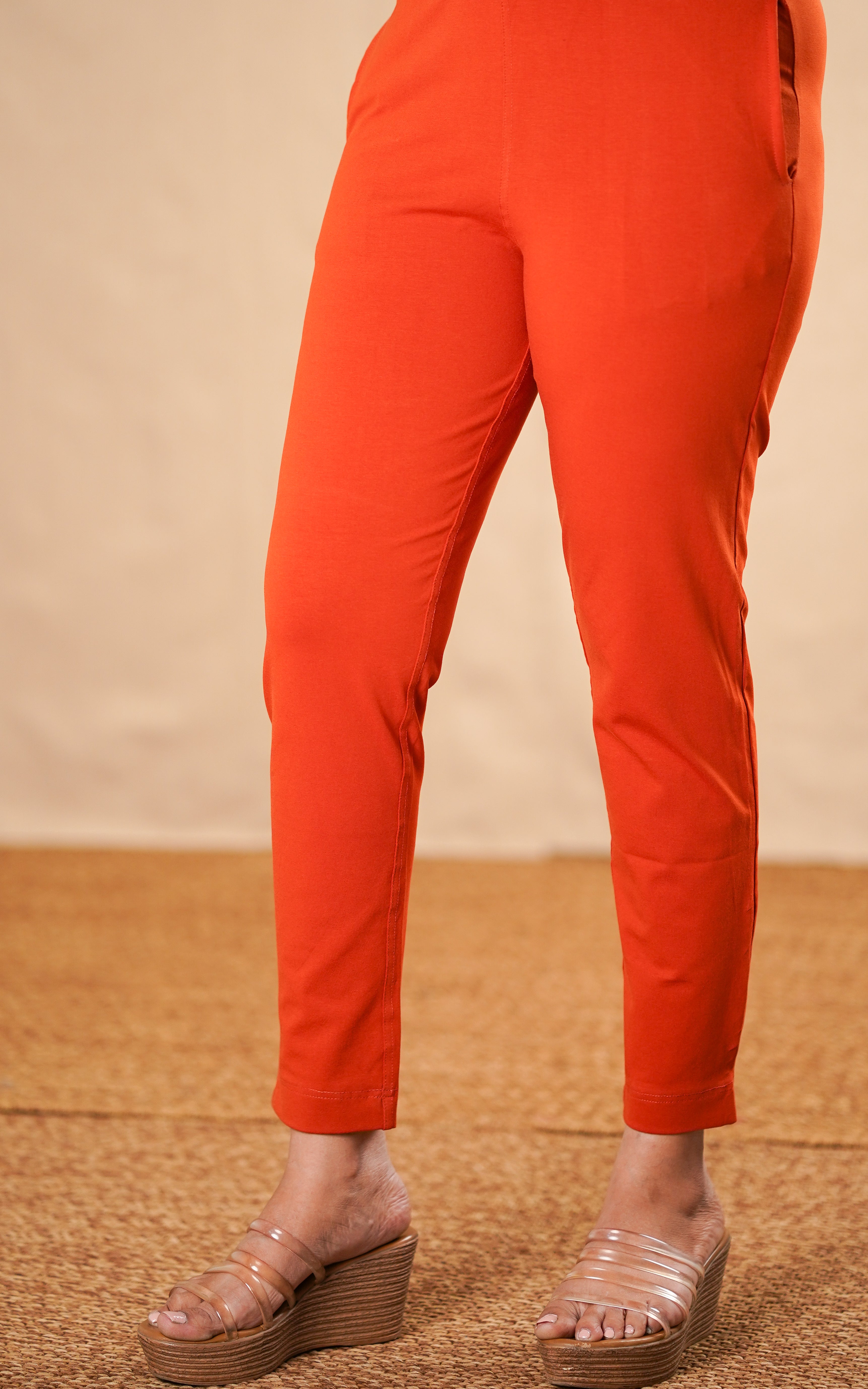 Instore – Rust Straight Fit Stretchable Pant for Women – Cotton Lycra – Mix N Match – Ethnic Wear