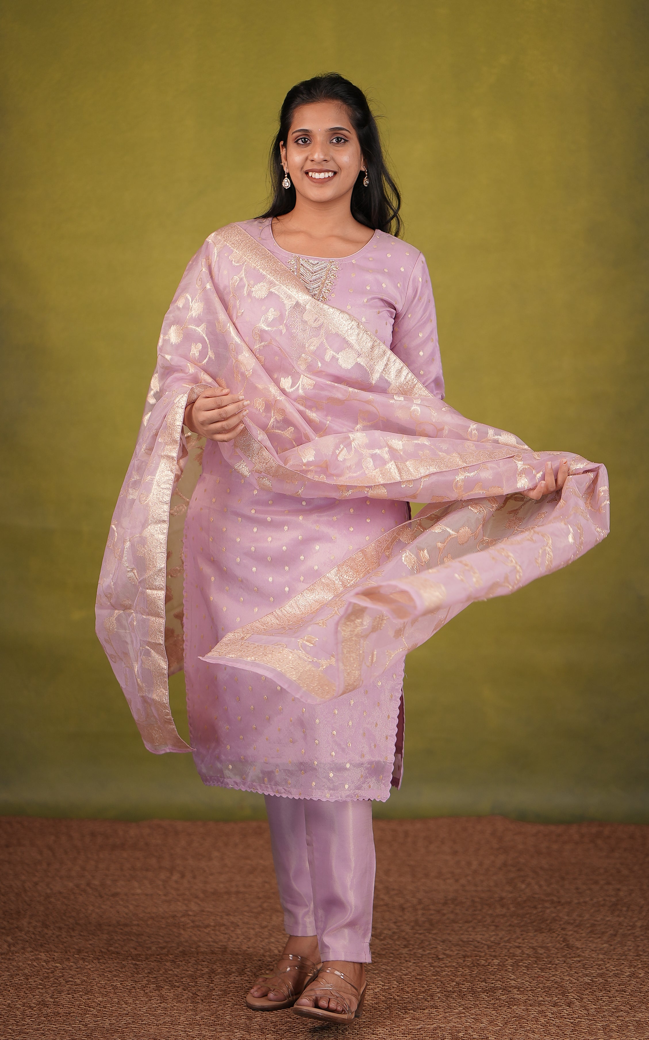 Traditional pink art silk kurti for women