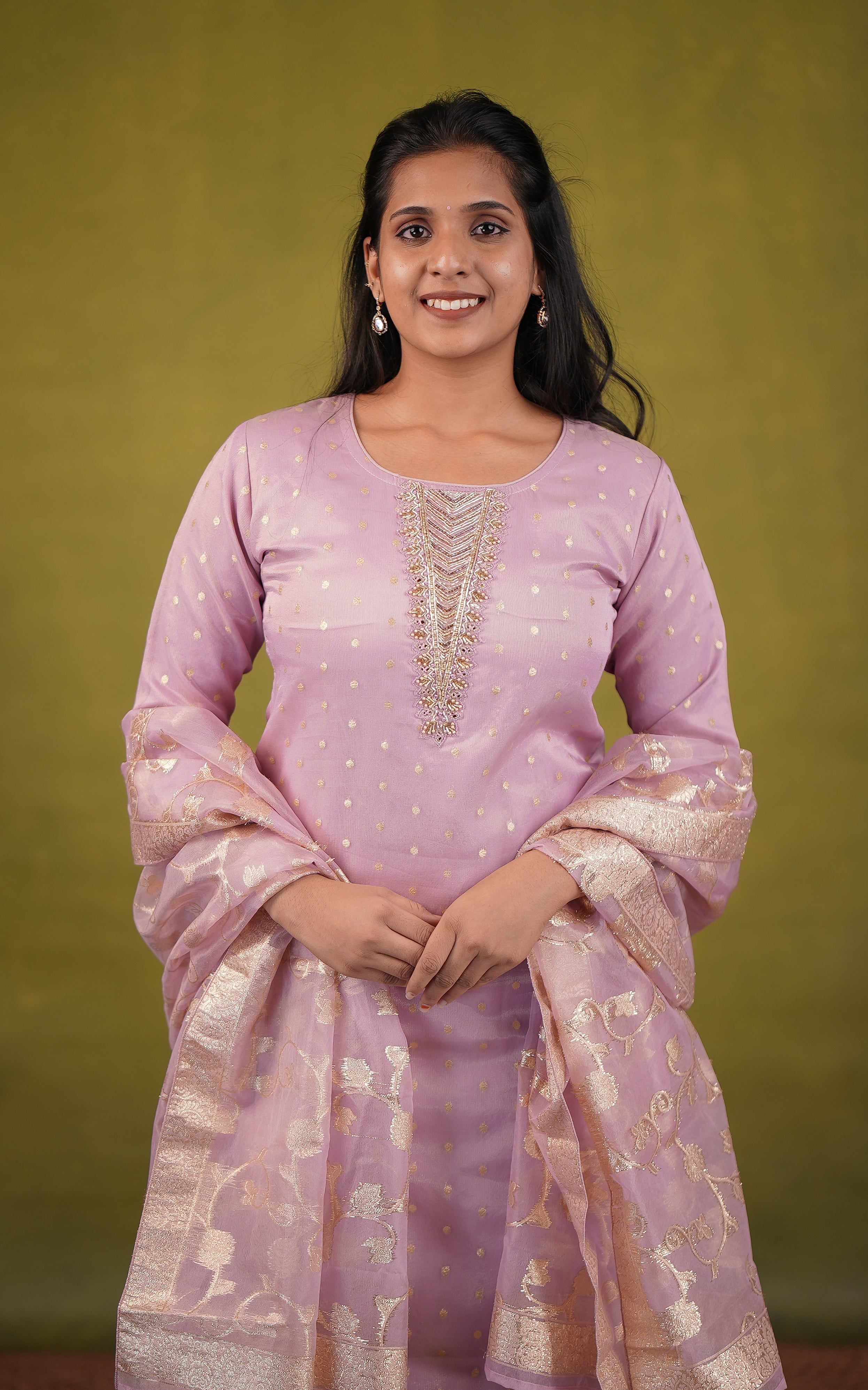 Elegant art silk kurti with matching dupatta for women