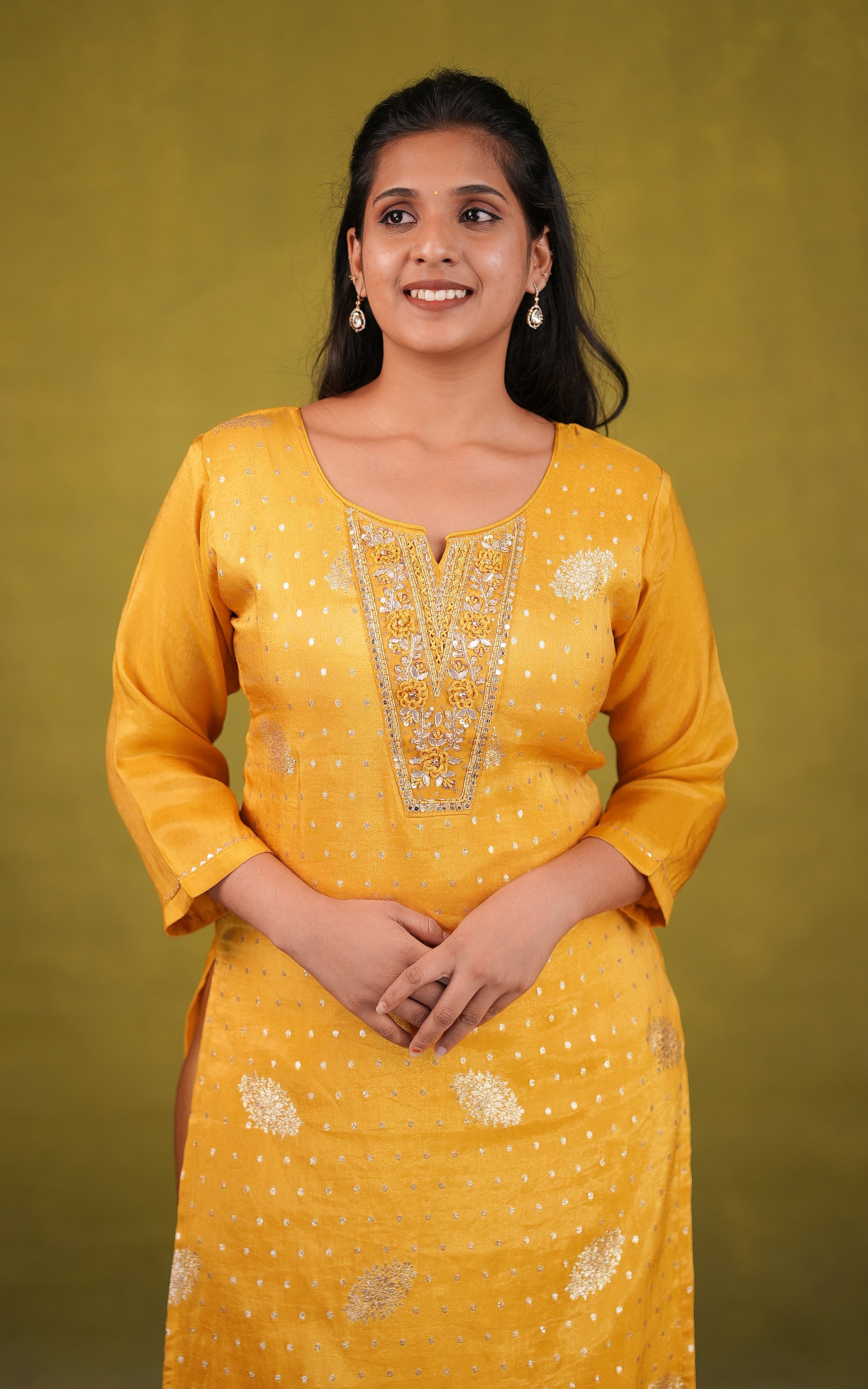 Office wear yellow art silk kurti for women