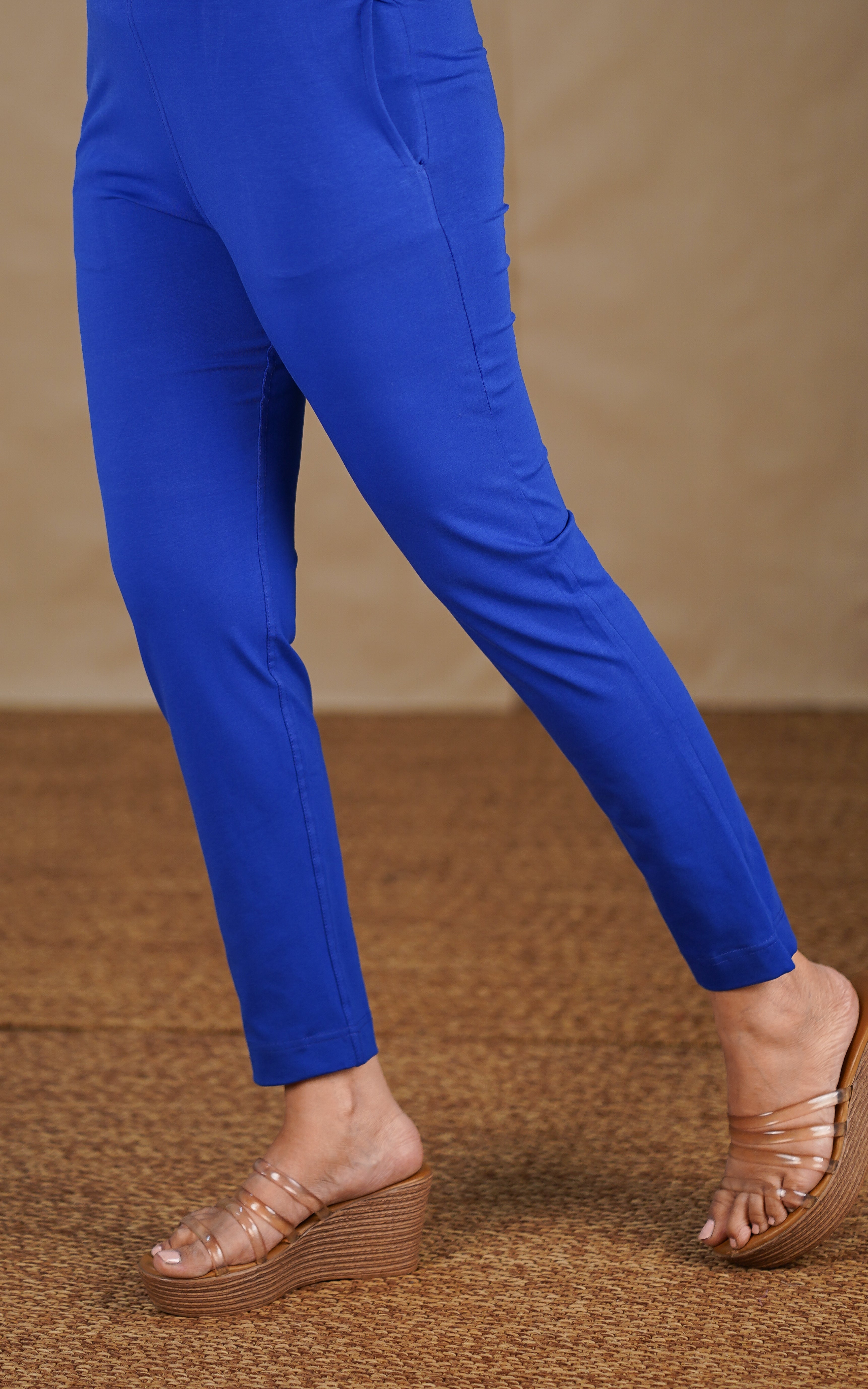 Instore – Royal Blue Straight Fit Stretchable Pant for Women – Cotton Lycra – Mix N Match – Ethnic Wear