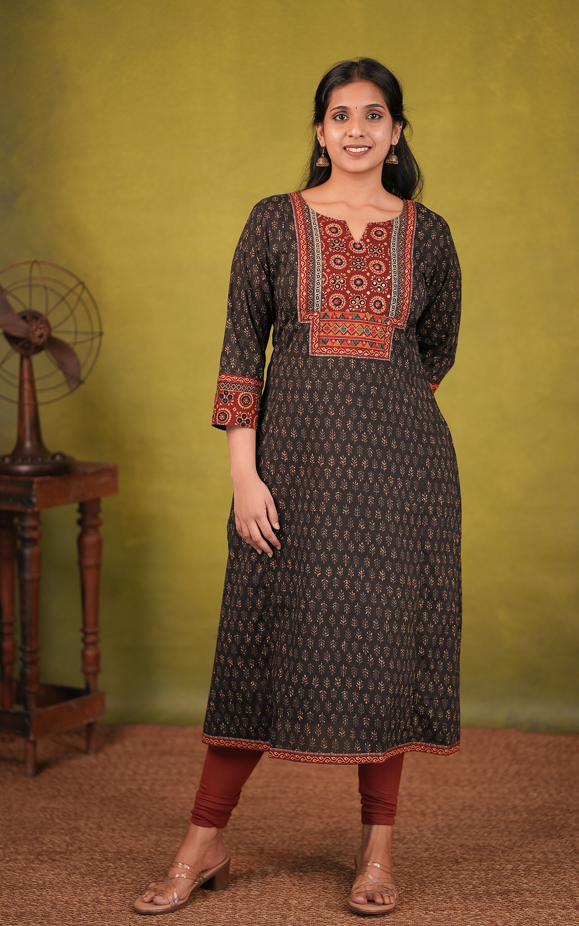 Black cotton side slit kurti for women